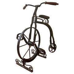 Antique Iron Penny-Farthing Bicycle Sculpture with Working Pedals