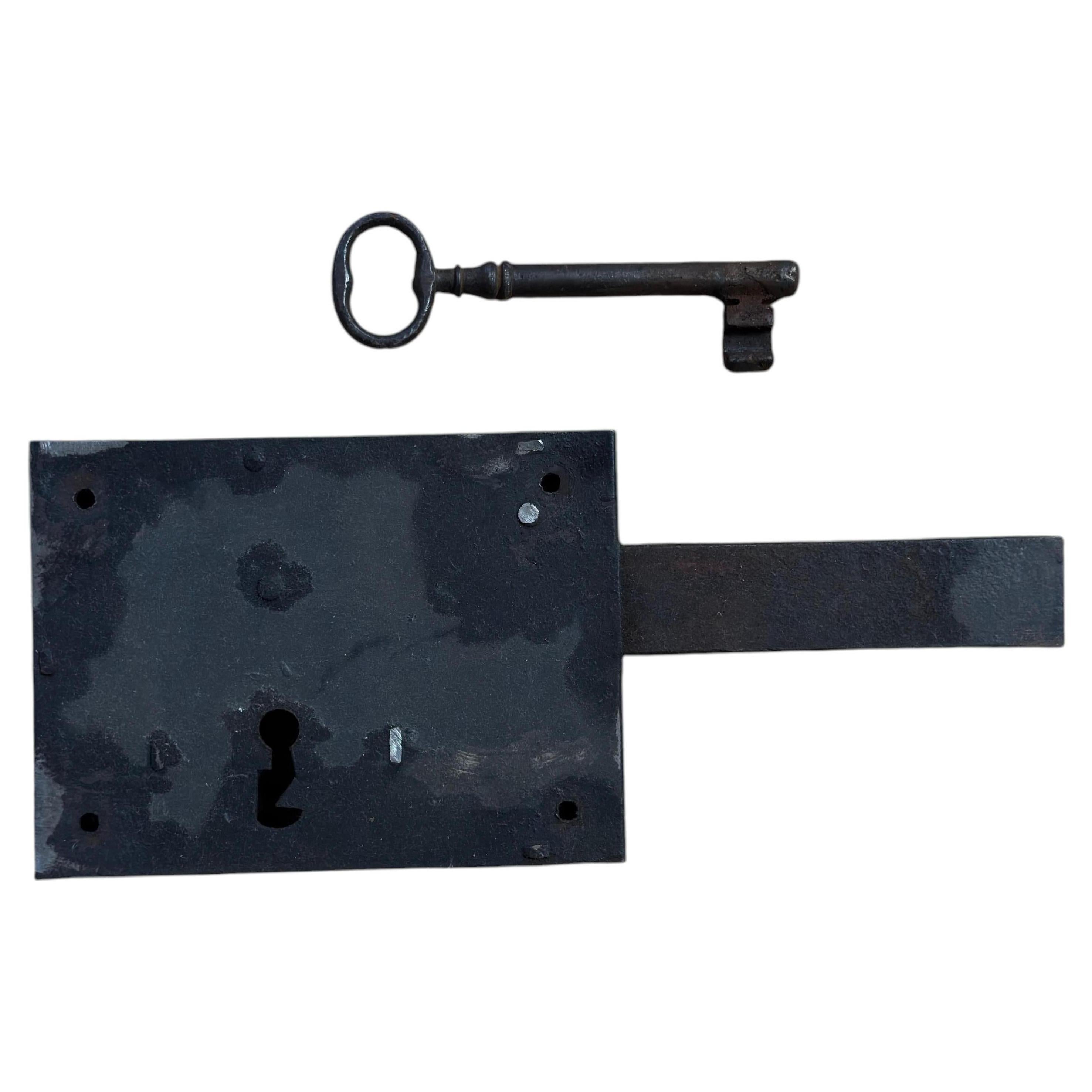 Antique Iron Rim Lock With Key For Sale