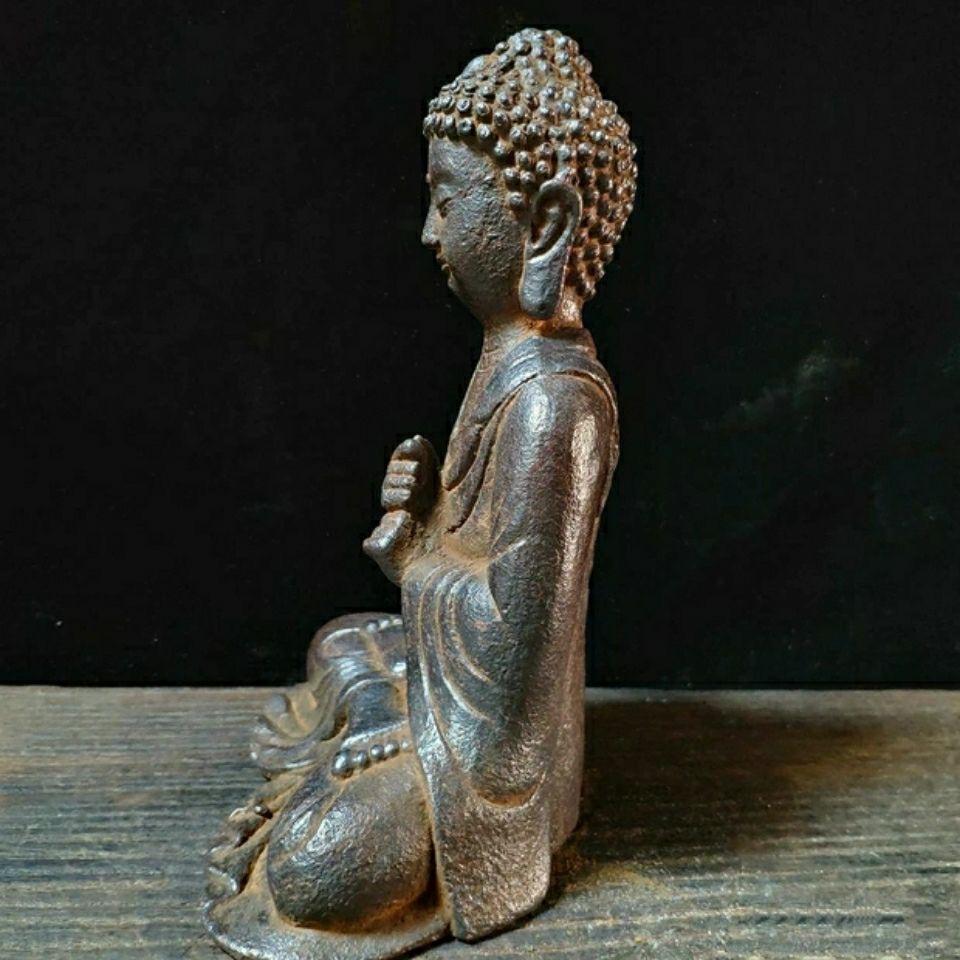 19th Century Old Iron Sitting Buddha Statue with Both Fists Putting Together For Sale