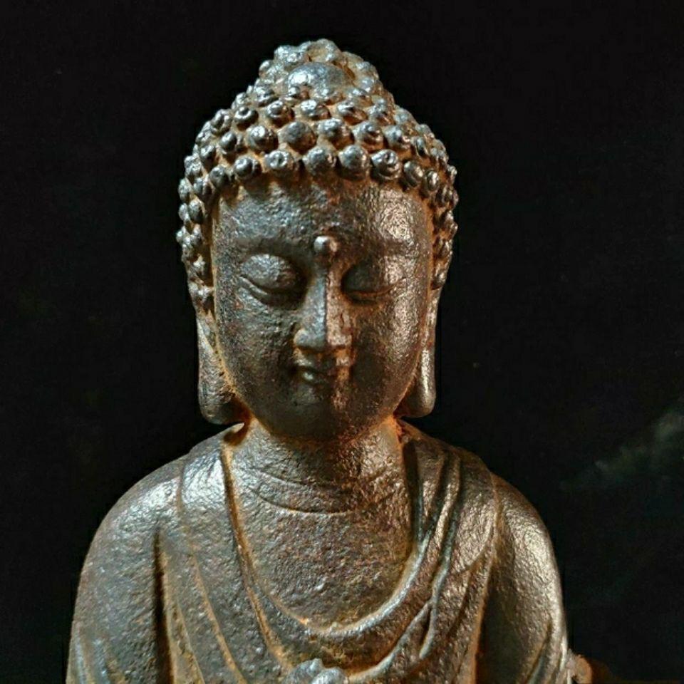 Old Iron Sitting Buddha Statue with Both Fists Putting Together For Sale 2