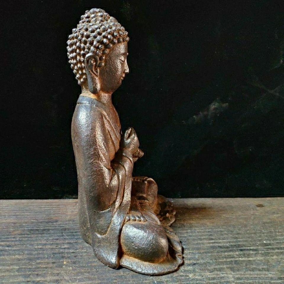 Old Iron Sitting Buddha Statue with Both Fists Putting Together For Sale 3