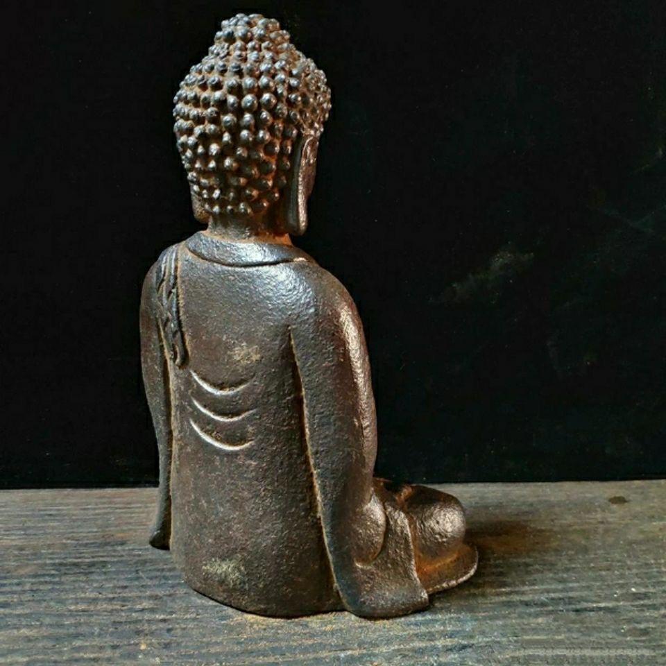 Old Iron Sitting Buddha Statue with Both Fists Putting Together For Sale 4