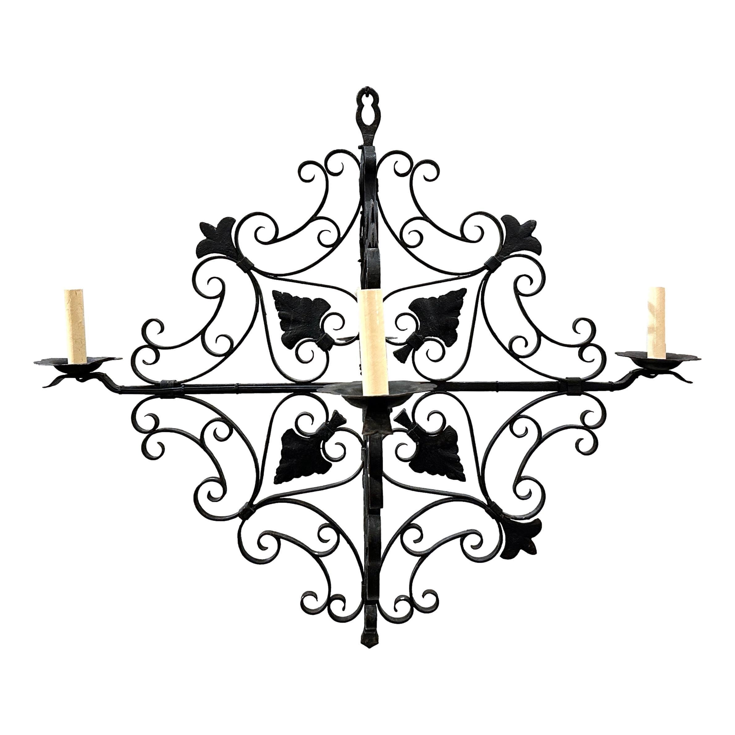 Antique Iron "Snowflake" Chandelier For Sale
