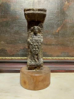Antique Iron Statue Carved with Shield of the Kingdom of France, 16th Century