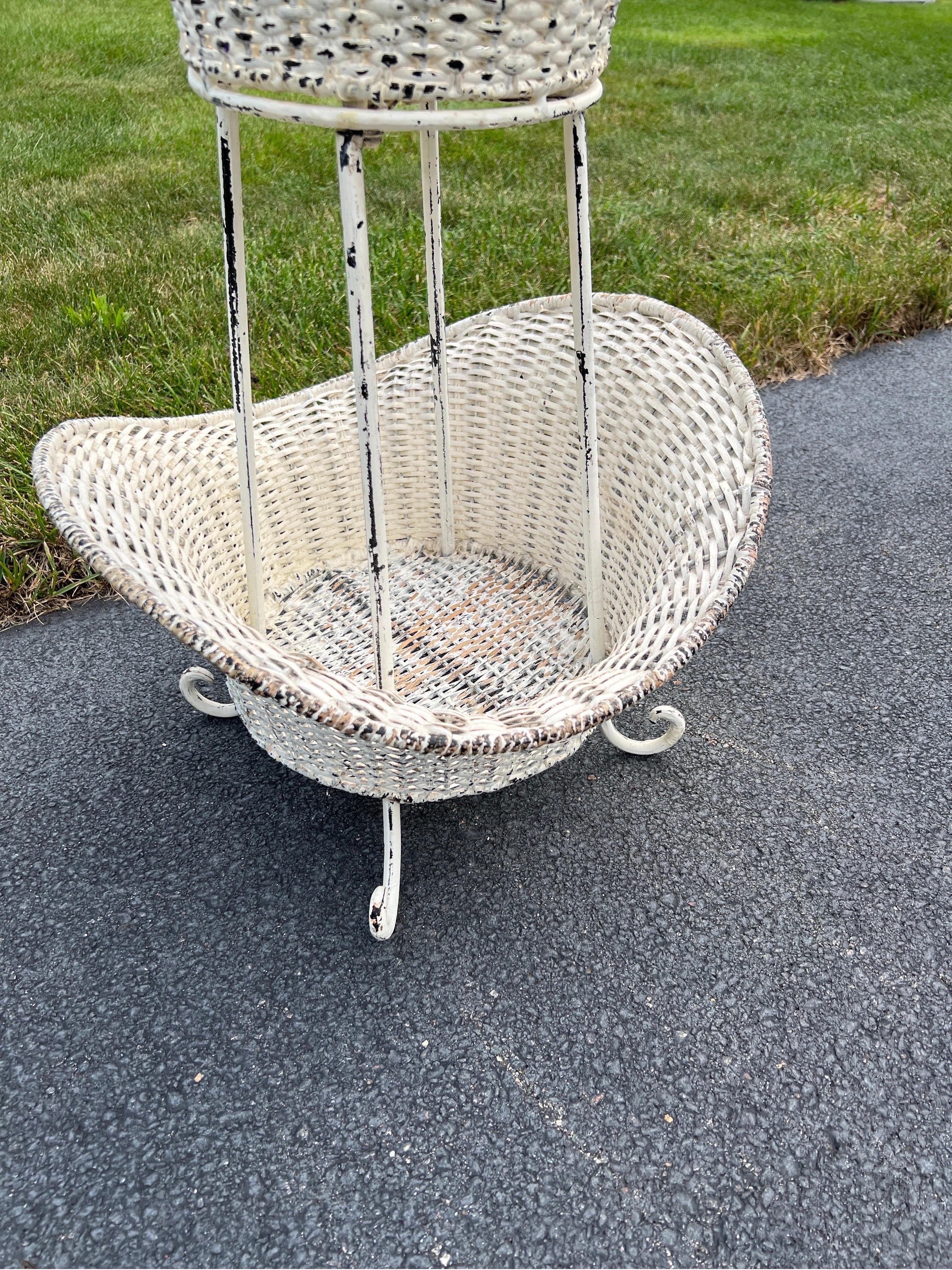 Antique Iron, Wicker Swedish Gustavian Style 4 Tiered Basket Topiary 3 Available In Good Condition For Sale In Atlanta, GA