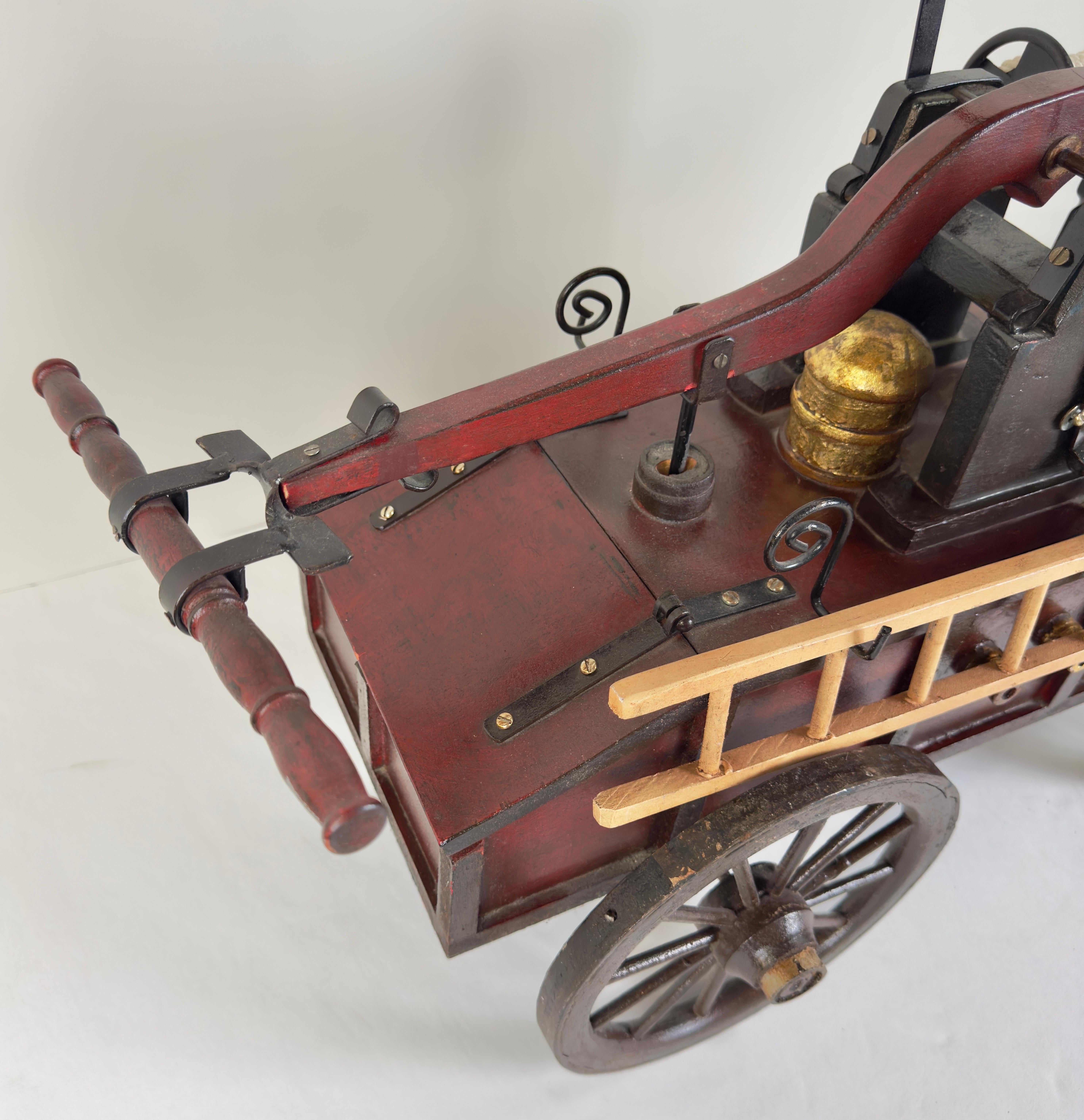 North American Antique Iron & Wood Fire Engine Large Model or Sculpture For Sale