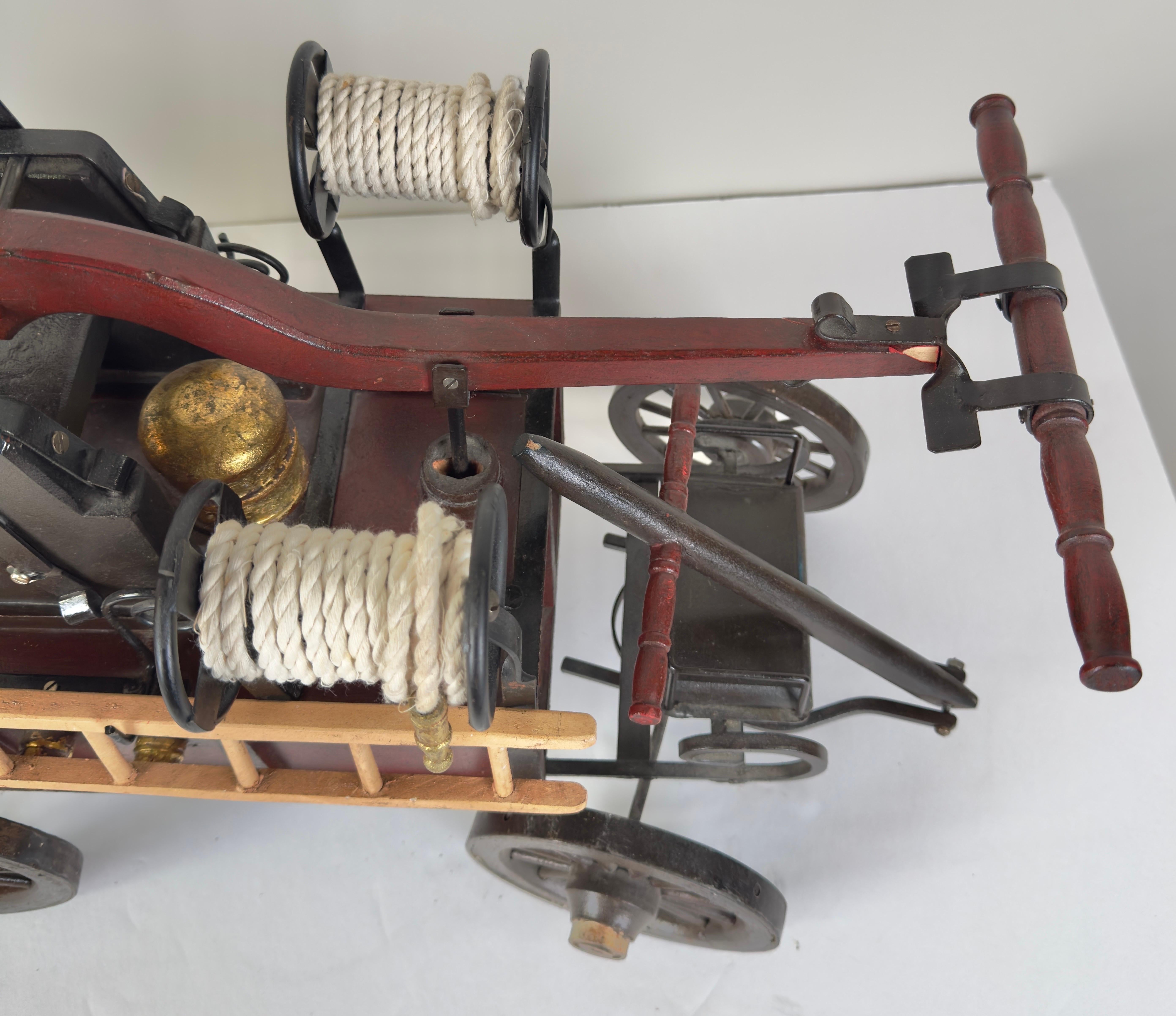 Antique Iron & Wood Fire Engine Large Model or Sculpture In Good Condition For Sale In Plainview, NY
