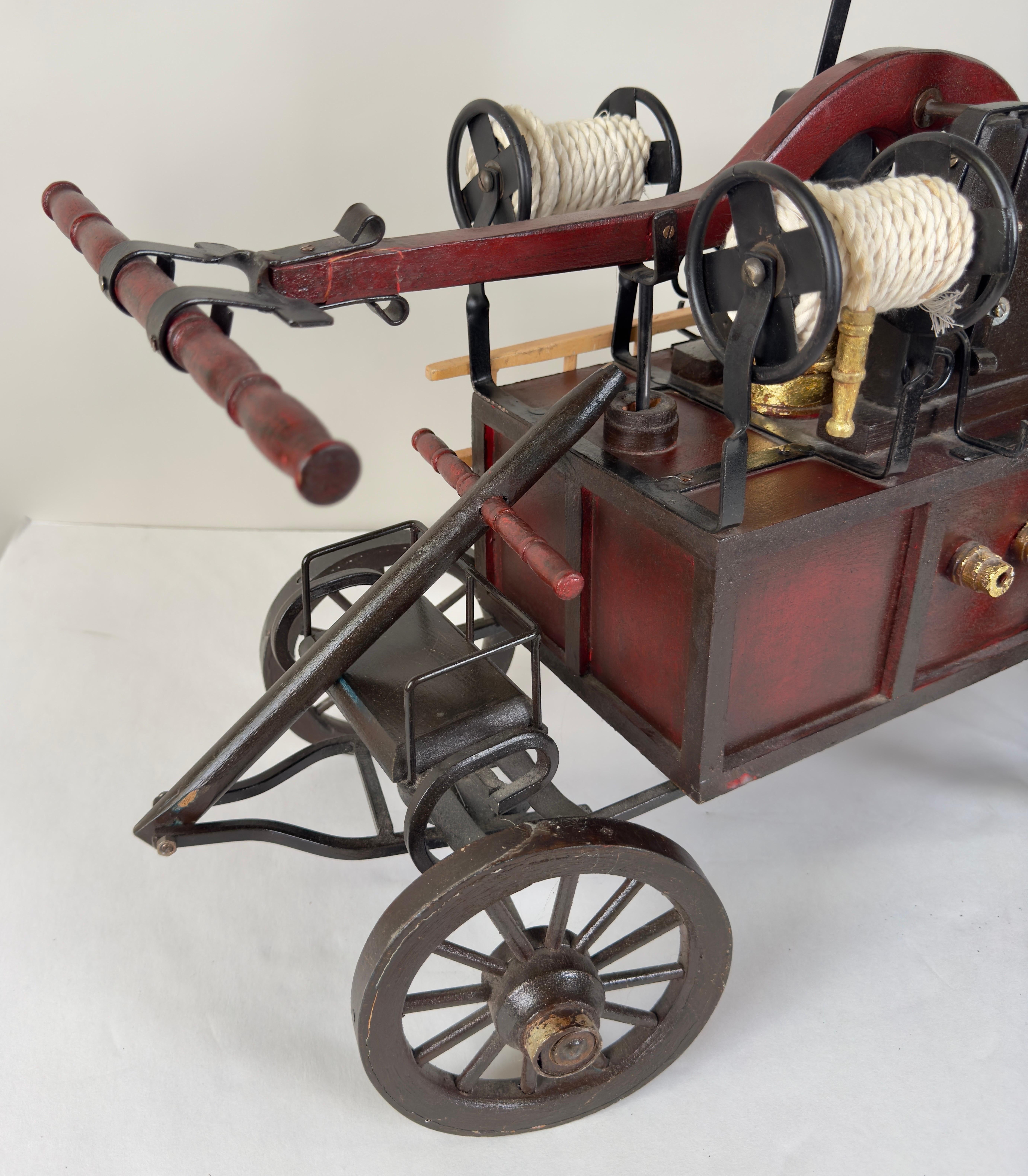 19th Century Antique Iron & Wood Fire Engine Large Model or Sculpture For Sale
