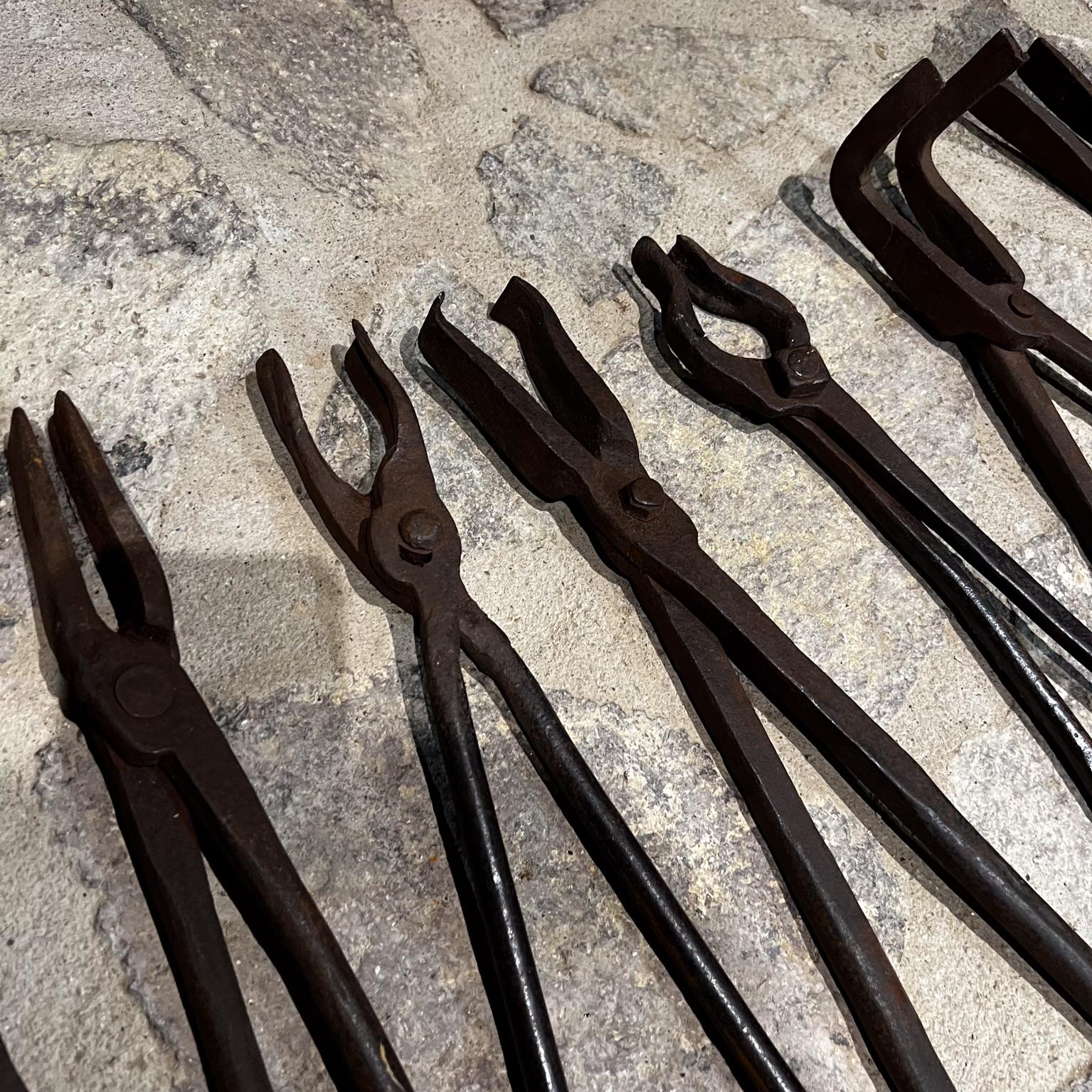  Antique Iron Worker Hand Forged Vintage Tools Set of 9 In Good Condition For Sale In Chula Vista, CA