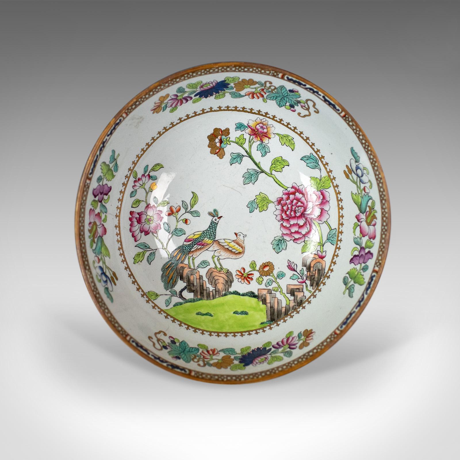 Chinese Export Antique Ironstone Bowl, 19th Century, Victorian, Chinoiserie Ceramic