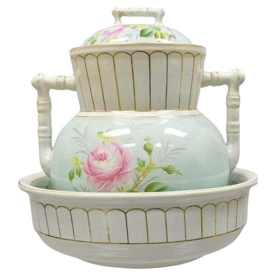 Antique Ironstone China Coxon & Co Green Porcelain Wash Bowl Basin & Pitcher