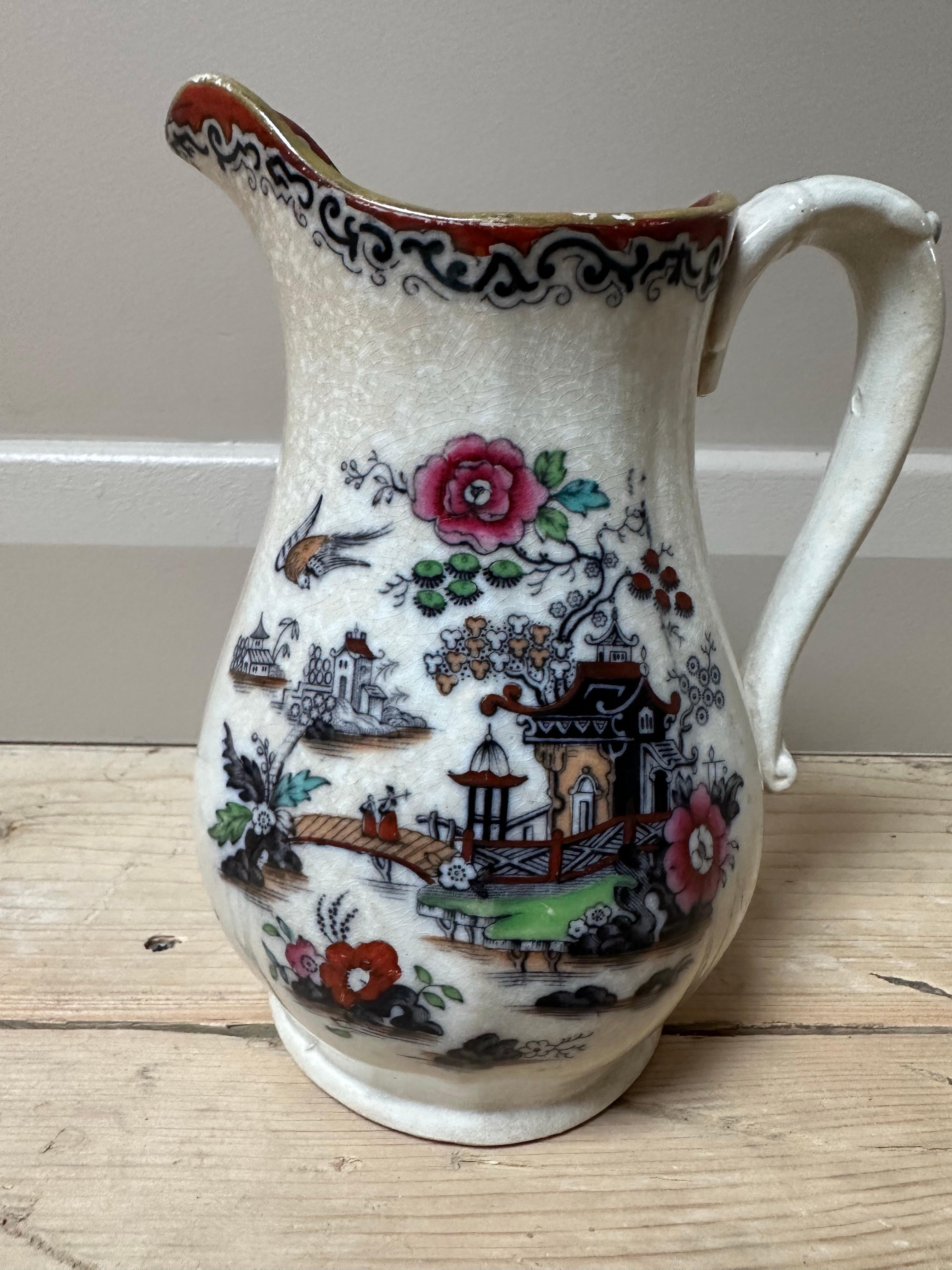 Antiker Ironstone Krug, Masons, asiatische Szene, 19. Jahrhundert (Handbemalt) im Angebot