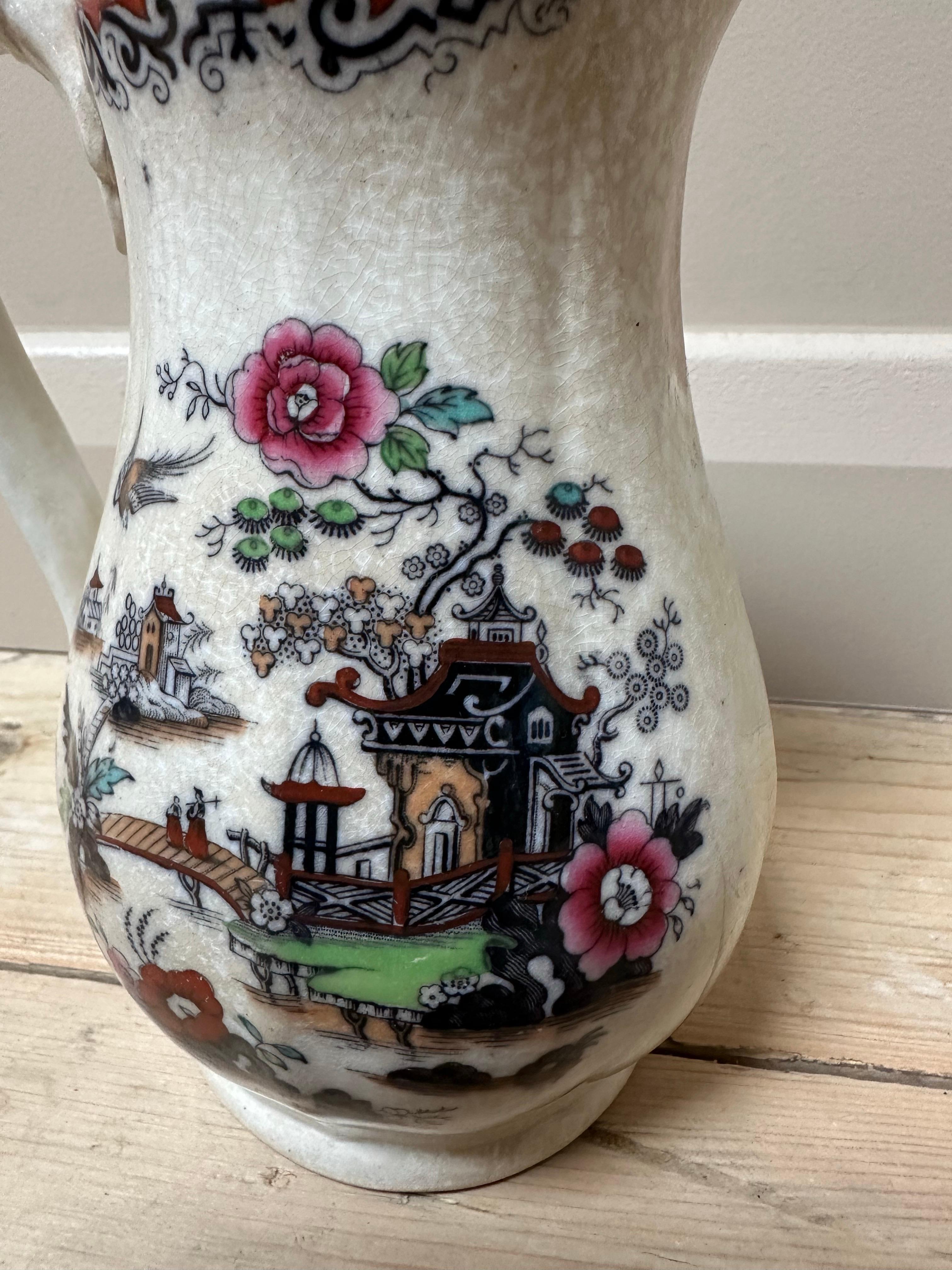 Antiker Ironstone Krug, Masons, asiatische Szene, 19. Jahrhundert im Angebot 1