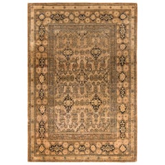 Antique Isfahan Geometric-Floral Beige-Brown and Blue Wool Persian Rug Antique Isfahan Geometric-Floral Beige-Brown and Blue Wool Persian Rug