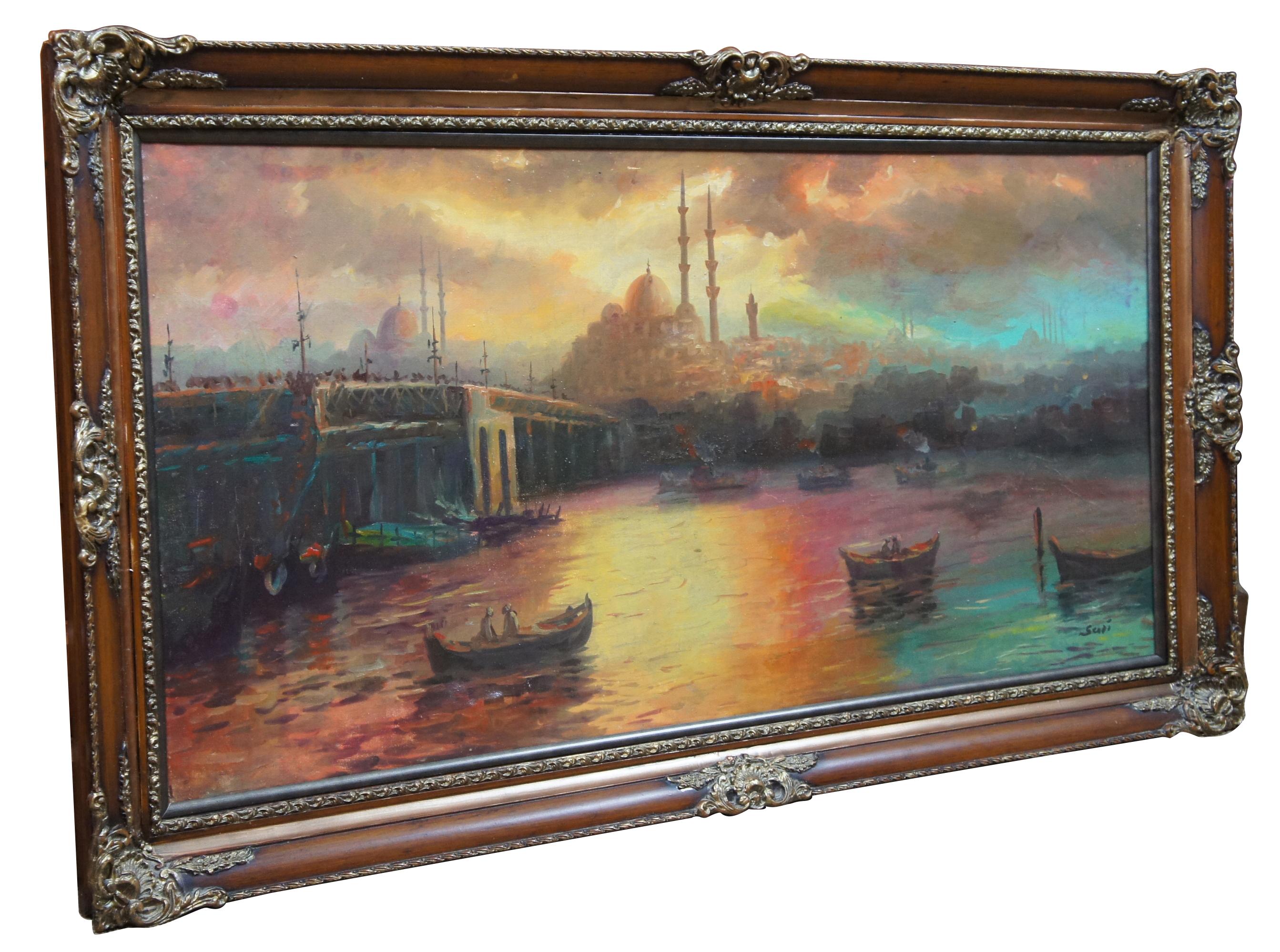 Expressionist Antique Isfahan Iran Cityscape Painting Impressionist Mosque Skyline Framed