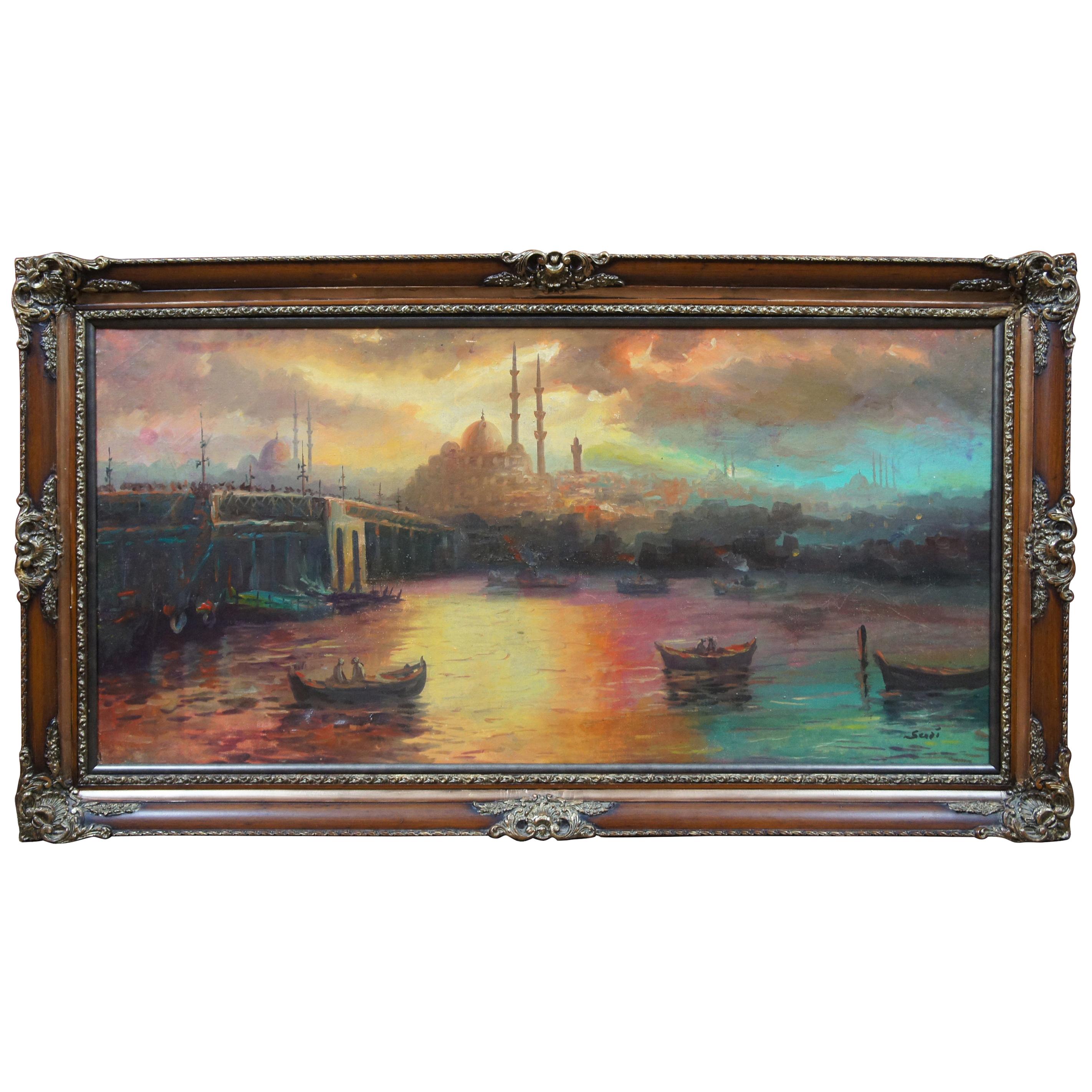 Antique Isfahan Iran Cityscape Painting Impressionist Mosque Skyline Framed