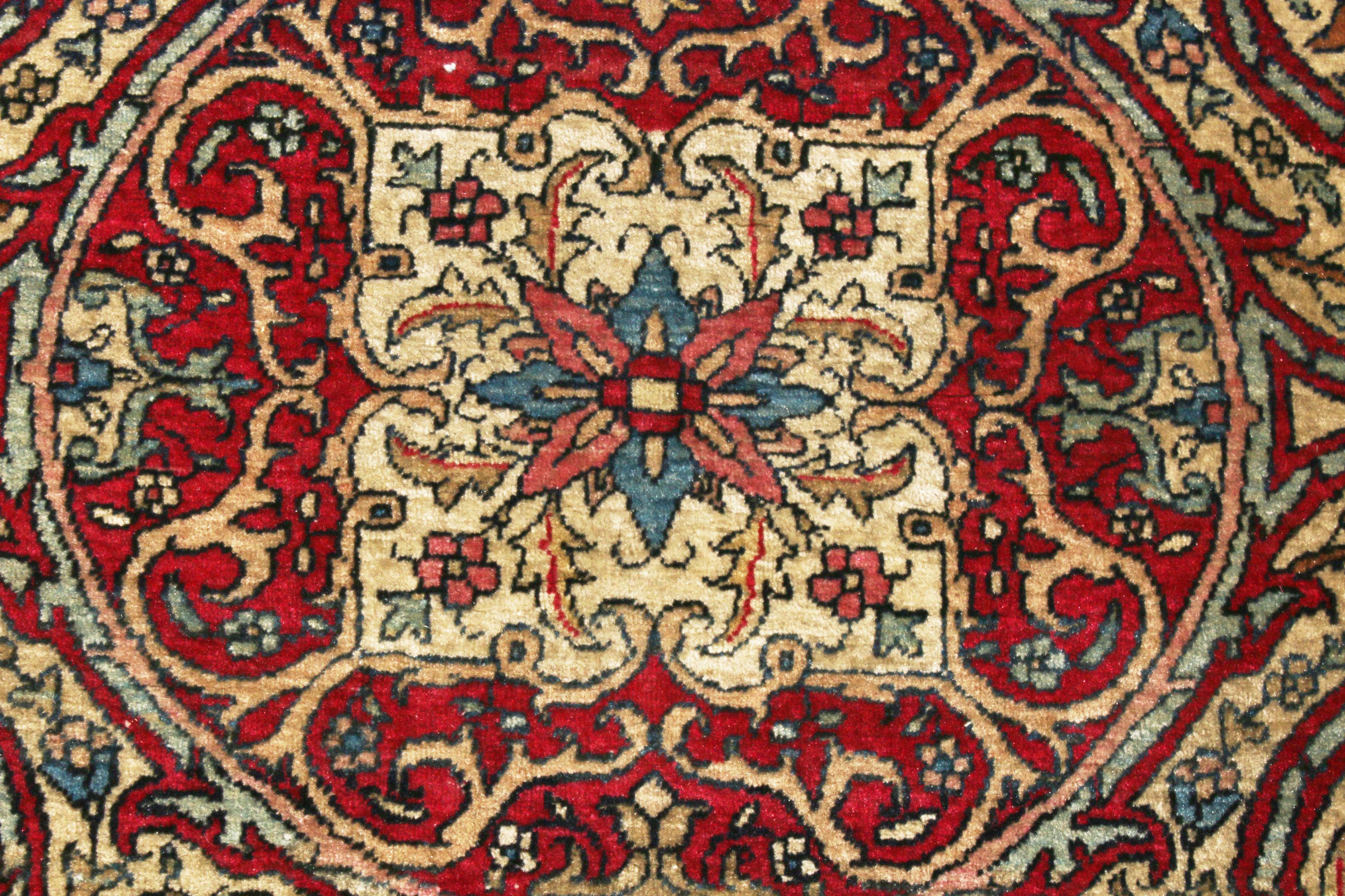 Hand-Knotted Antique Isfahan Red, Golden Beige Wool Persian Rug Floral Pattern by Rug & Kilim For Sale