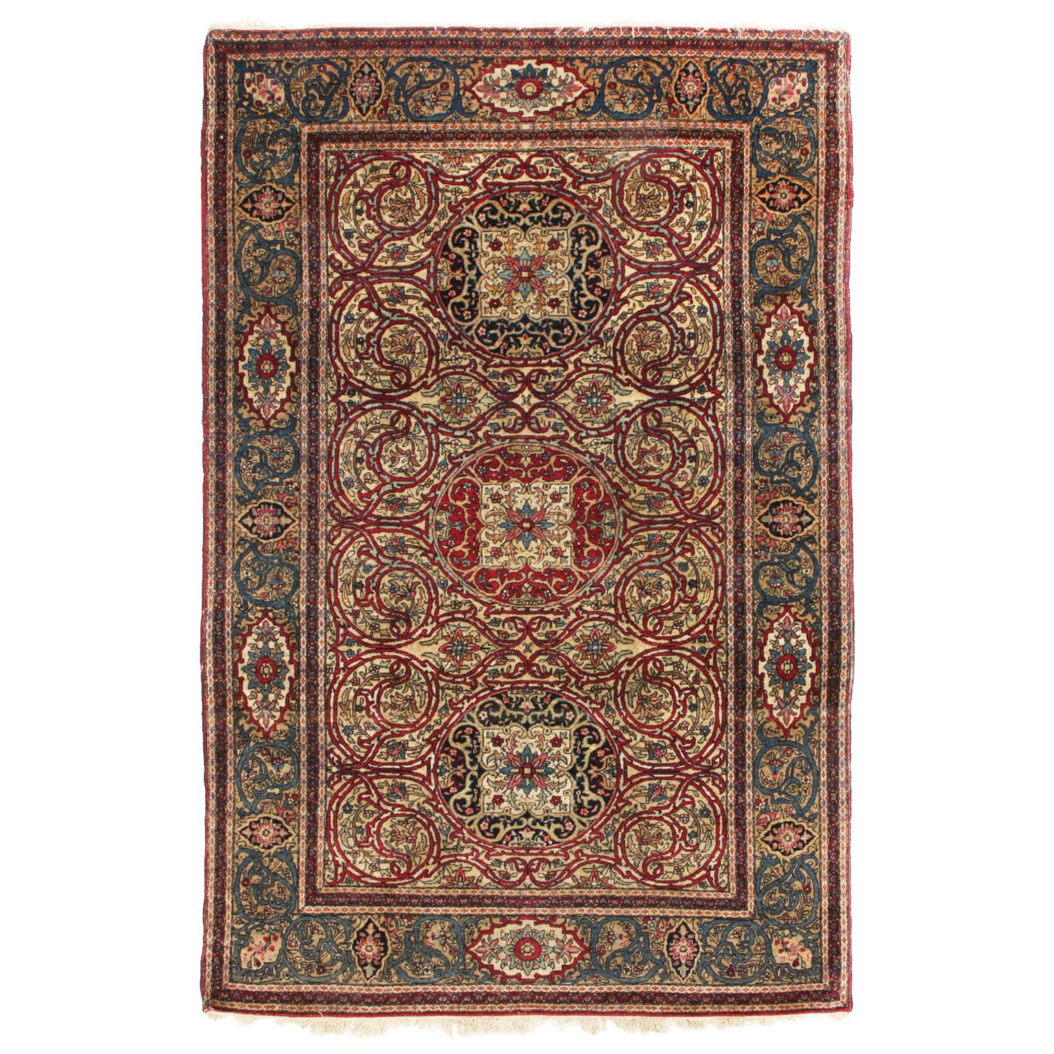 Antique Isfahan Red, Golden Beige Wool Persian Rug Floral Pattern by Rug & Kilim For Sale 2