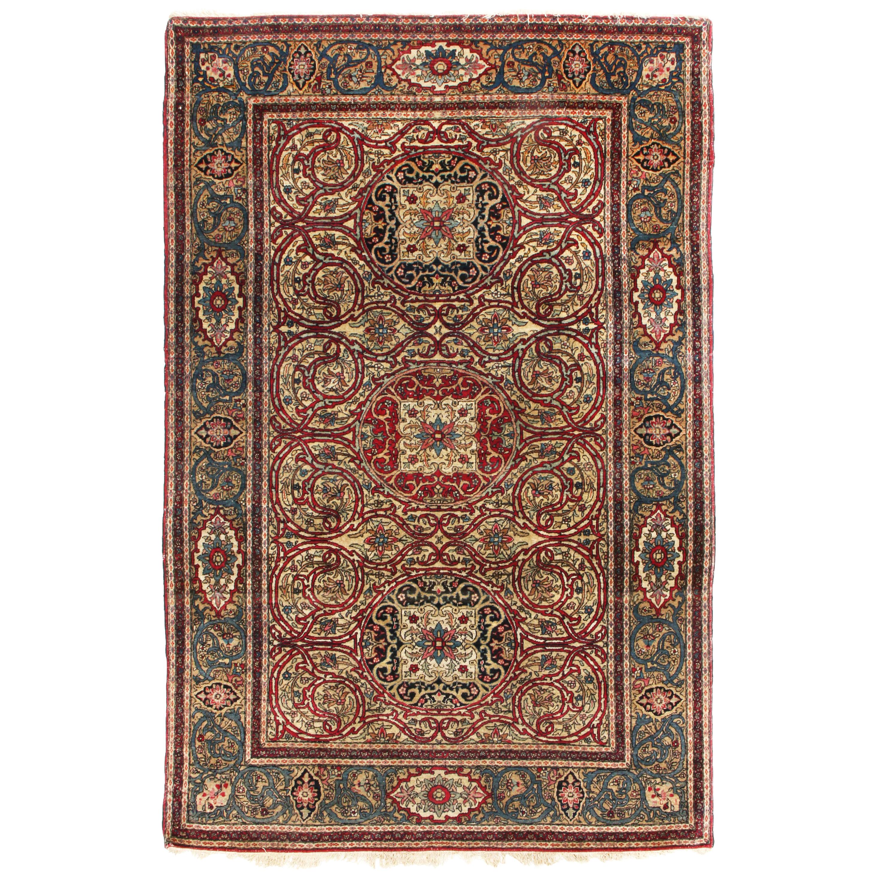 Antique Isfahan Red, Golden Beige Wool Persian Rug Floral Pattern by Rug & Kilim For Sale