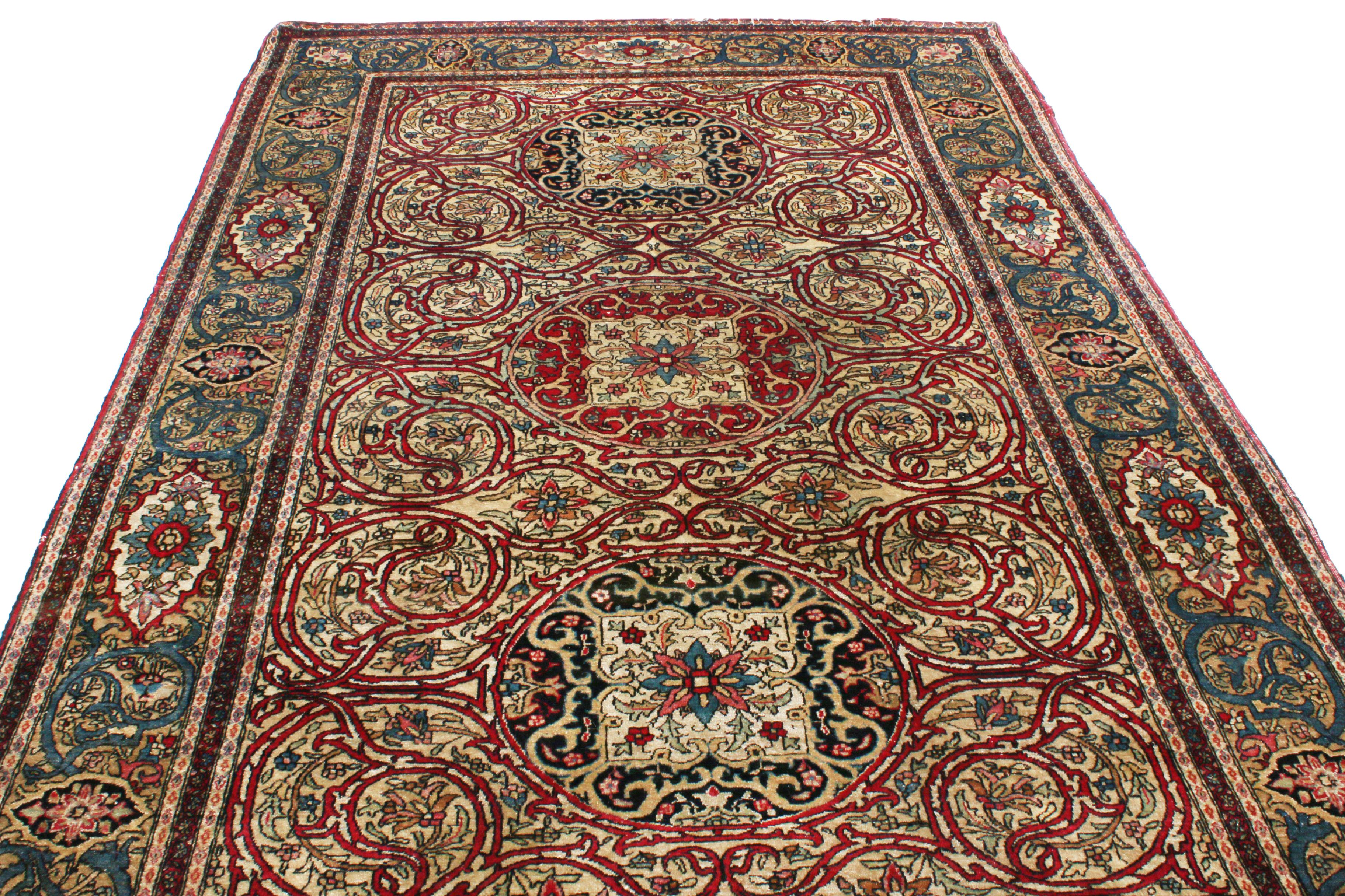 Hand-Knotted Antique Isfahan Red and Golden Beige Wool Persian Rug Floral Pattern