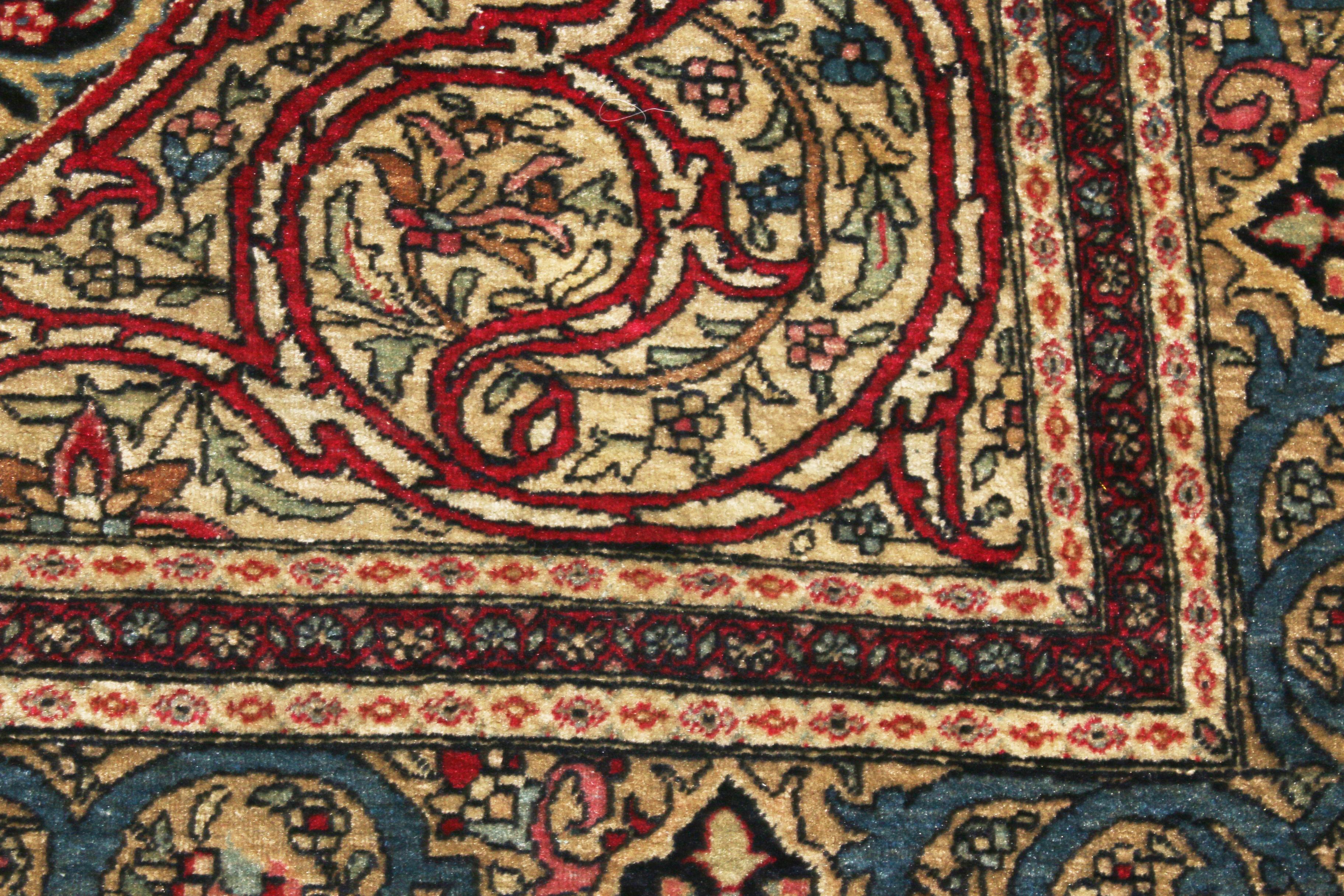 Late 19th Century Antique Isfahan Red and Golden Beige Wool Persian Rug Floral Pattern