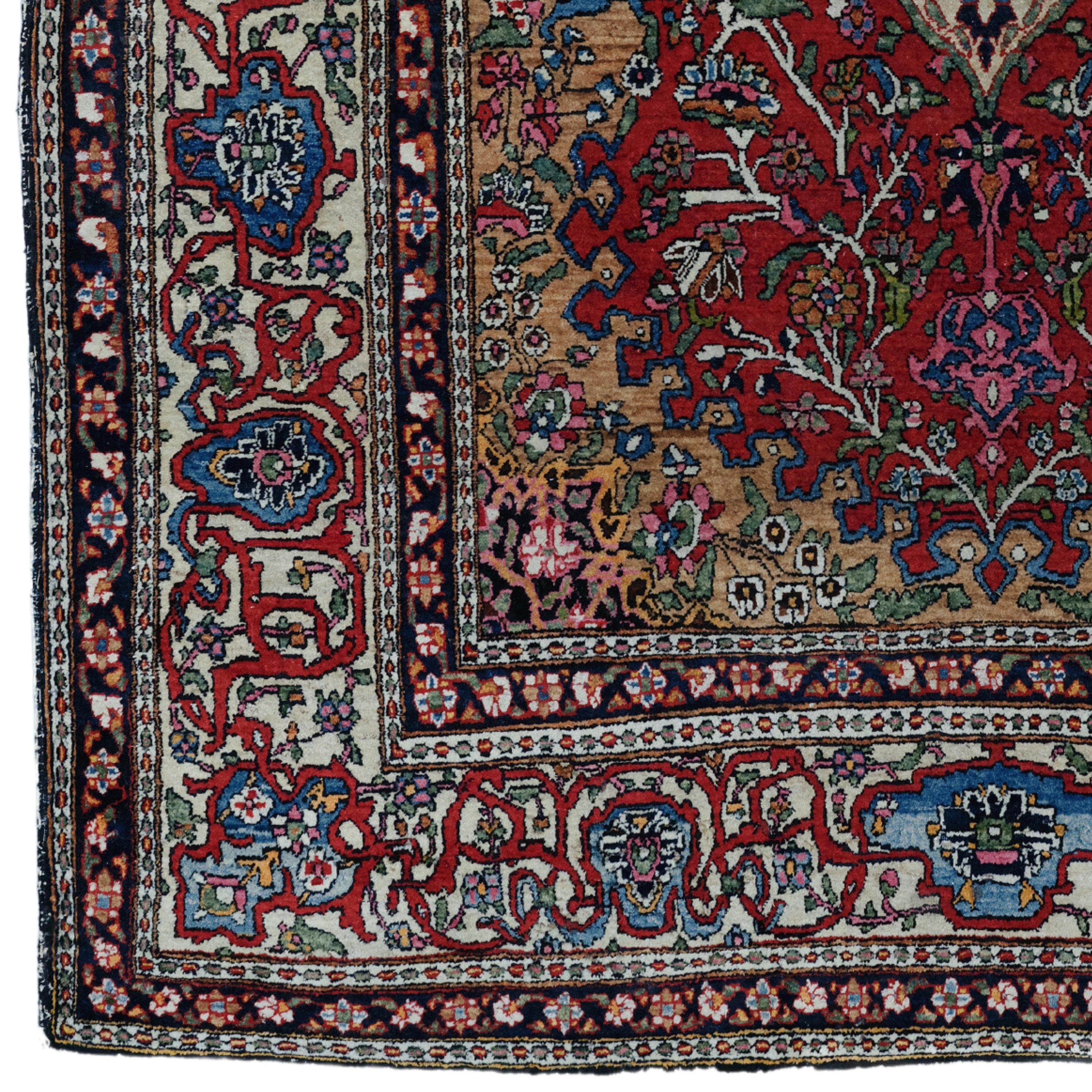 This exquisite antique Isfahan carpet is a masterpiece that displays the artistic richness and mastery of handcraftsmanship of the 19th century. This work, carefully woven with wool material, reflects the cultural diversity of its period. This