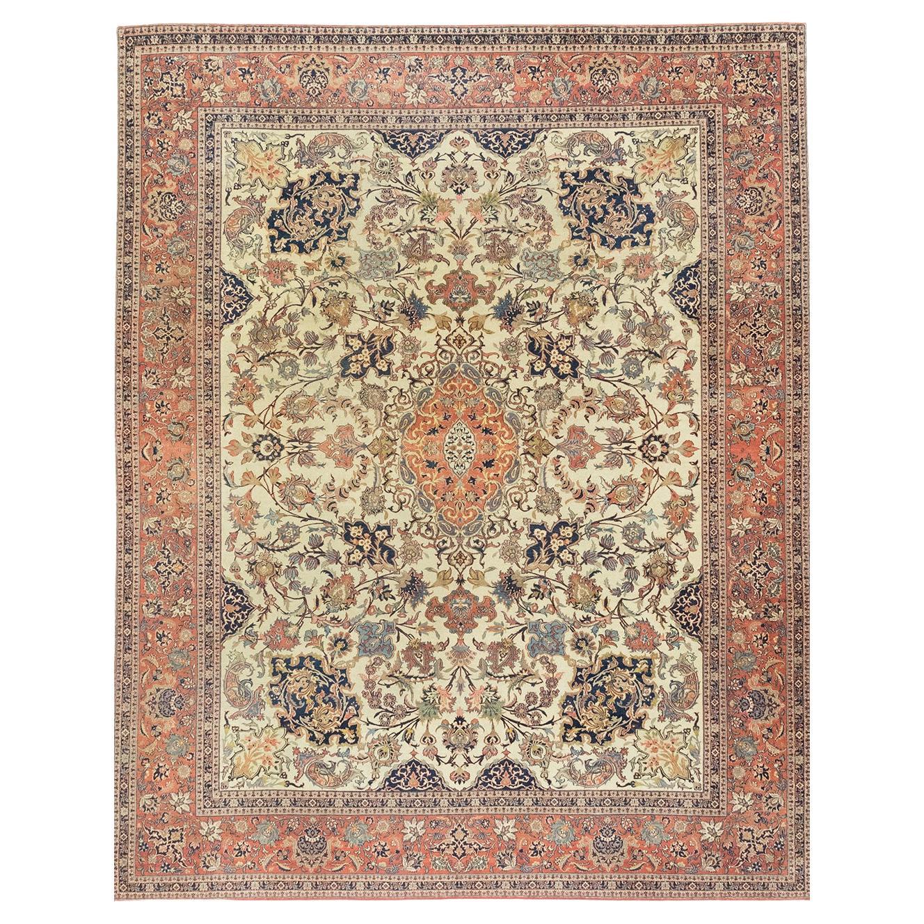 Tapis ancien d'Ispahan (3.4x2.6m, 1920). Détails exquis (noués à la main). en vente