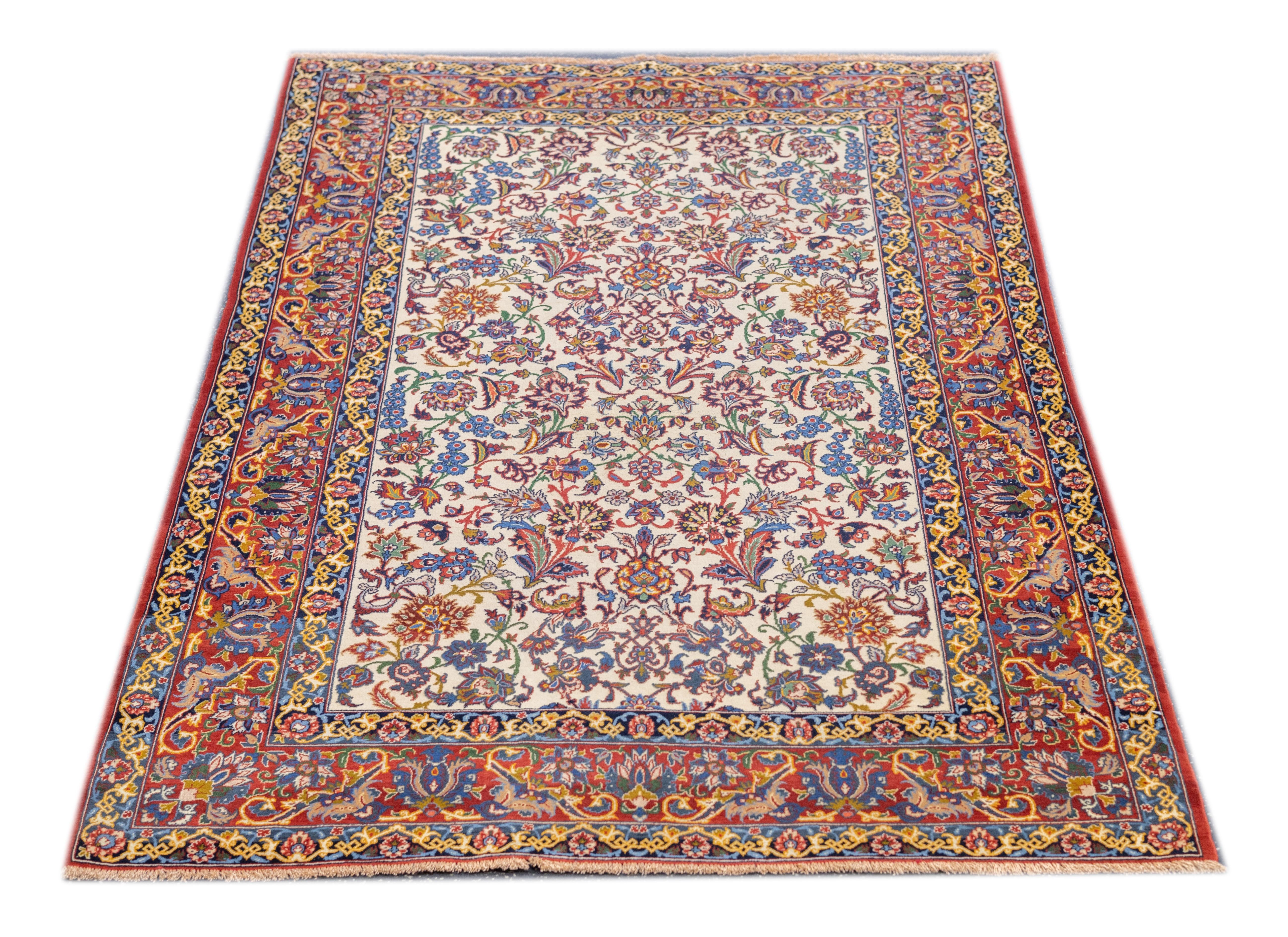 Wool Antique Isfahan Rug 3'5'' x 5'2'' For Sale