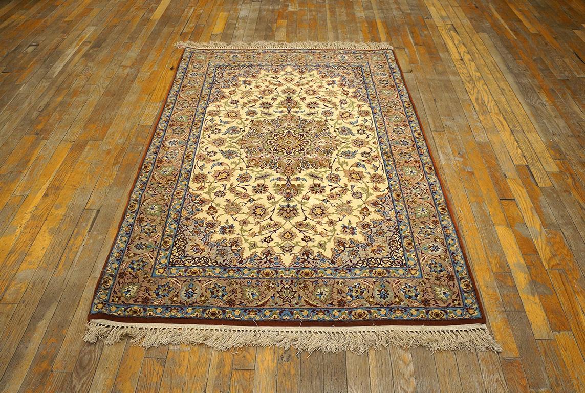 Persian Mid 20th Century Isfahan Carpet with Silk Highlights ( 3'8