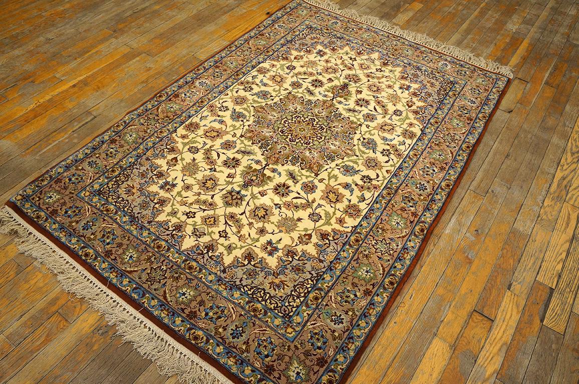 Mid 20th Century Isfahan Carpet with Silk Highlights ( 3'8