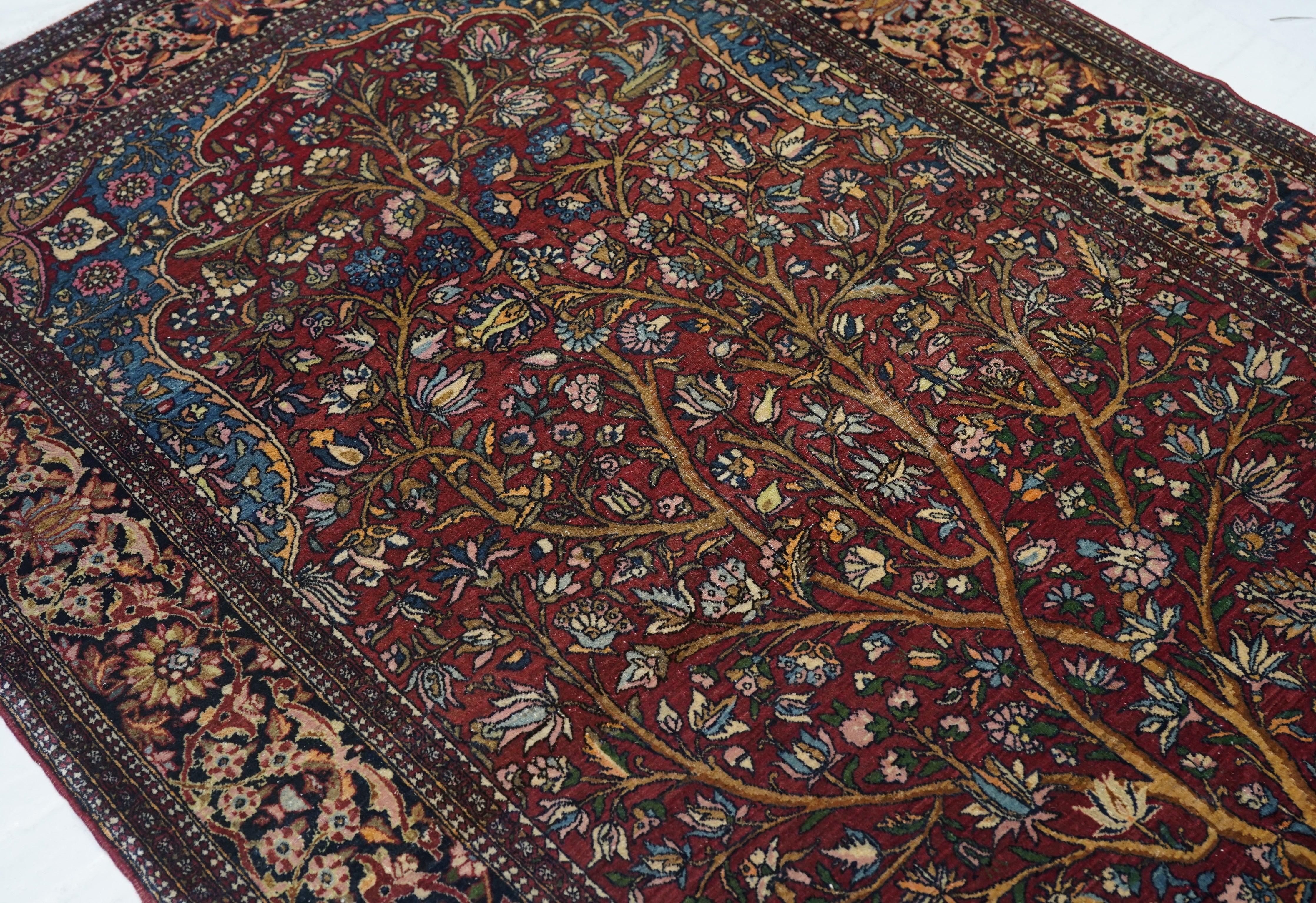Alfombra antigua Isfahan 4'7'' x 7'1'' Lana en venta