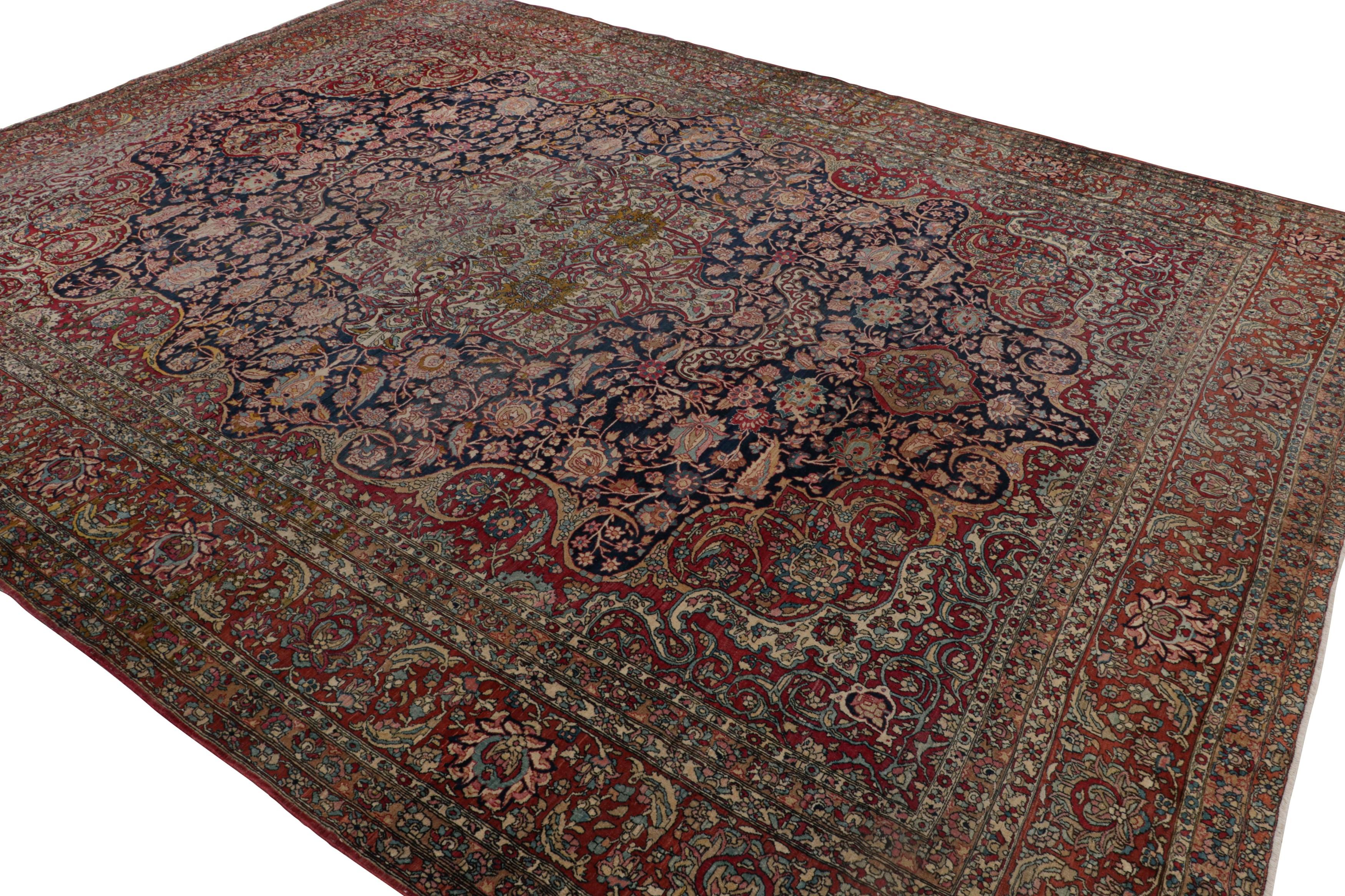 Hand-Knotted Antique Isfahan Rug in Blue with Medallion and Floral Patterns  Rug & Kilim For Sale