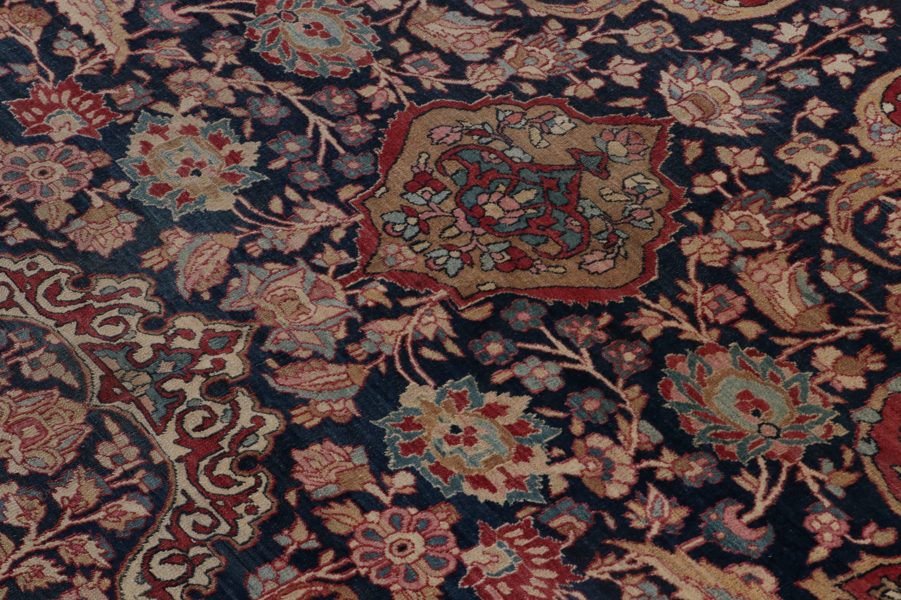Wool Antique Isfahan Rug in Blue with Medallion and Floral Patterns  Rug & Kilim For Sale