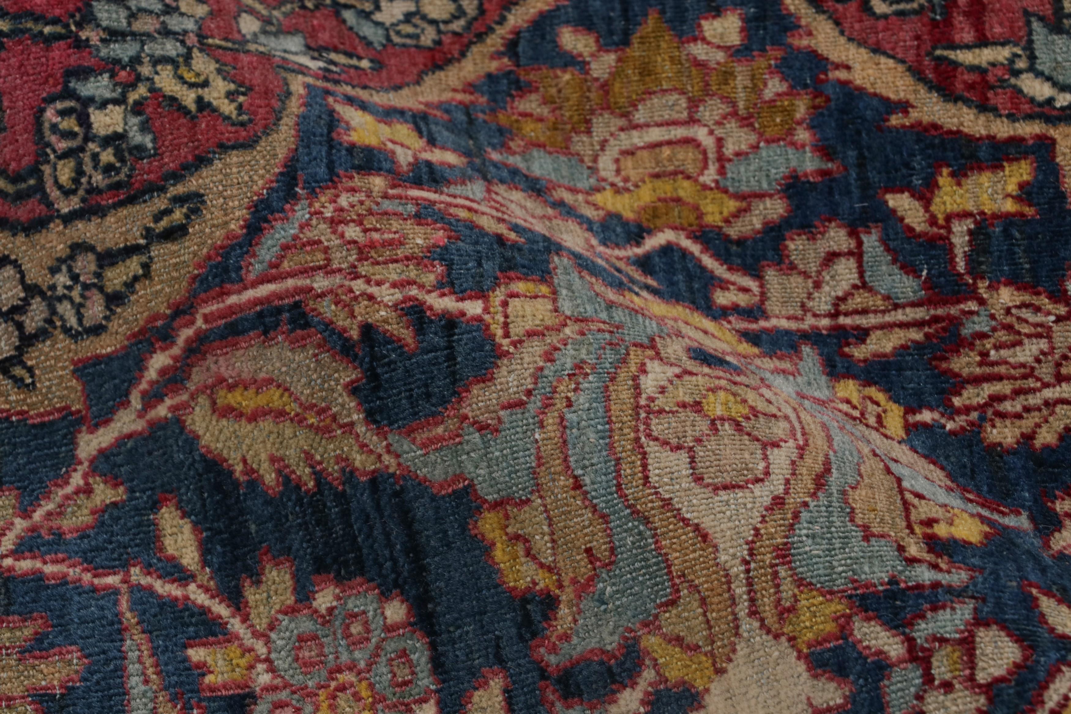 Antique Isfahan Rug in Blue with Medallion and Floral Patterns  Rug & Kilim For Sale 1