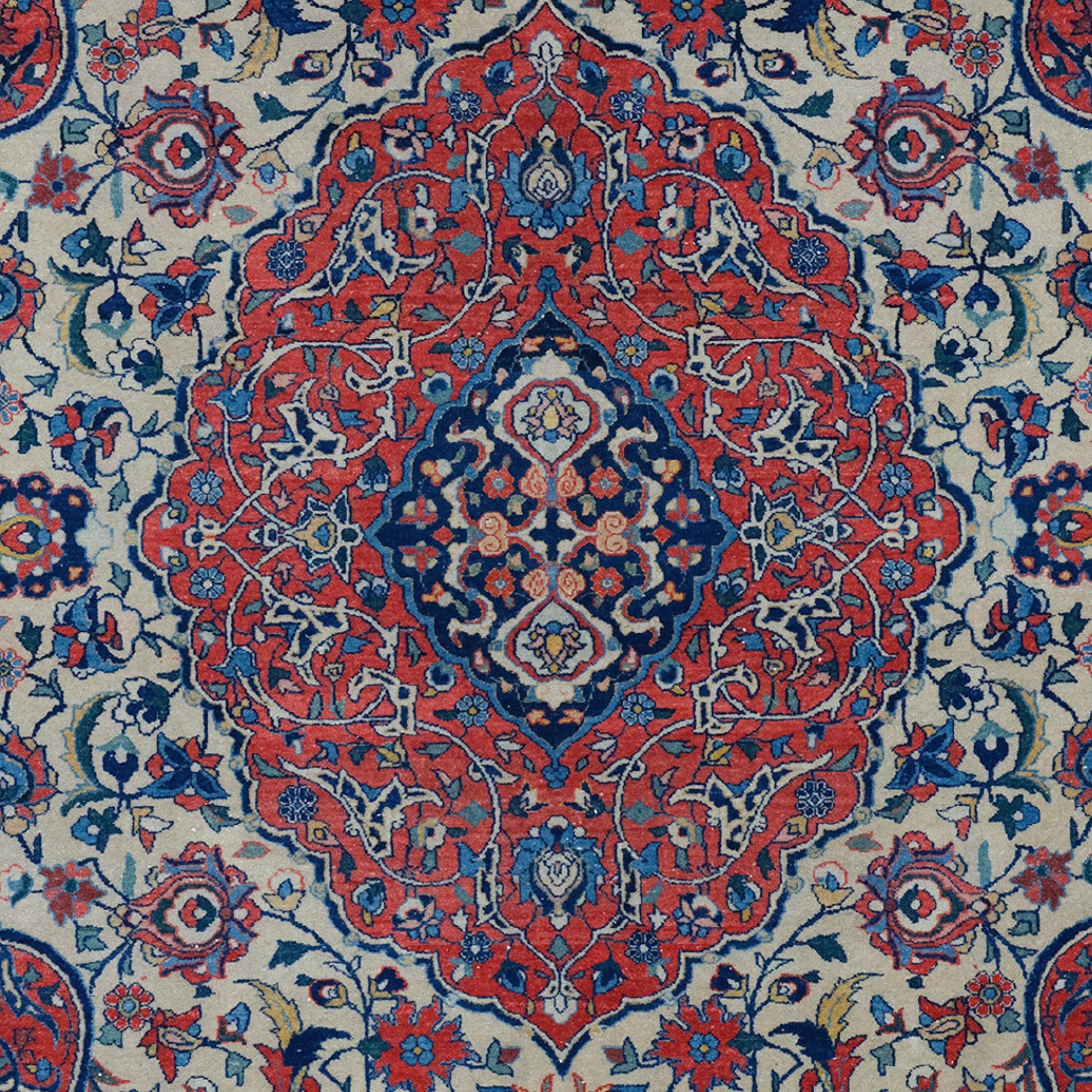 Asian Antique Isfahan Rug - Late of 19th Century Isfahan Rug, Handmade Wool Rug For Sale
