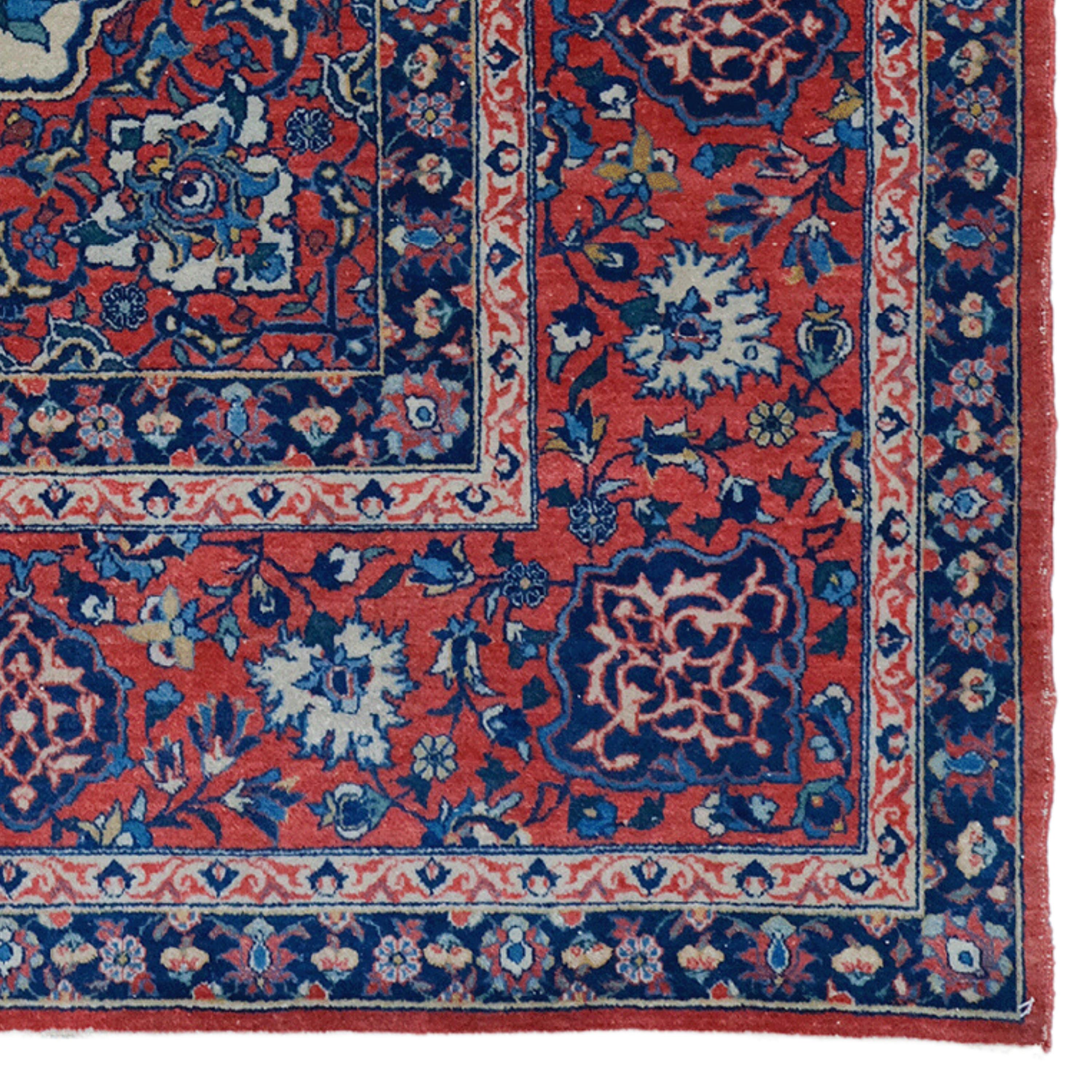 Antique Isfahan Rug - Late of 19th Century Isfahan Rug, Handmade Wool Rug For Sale 1