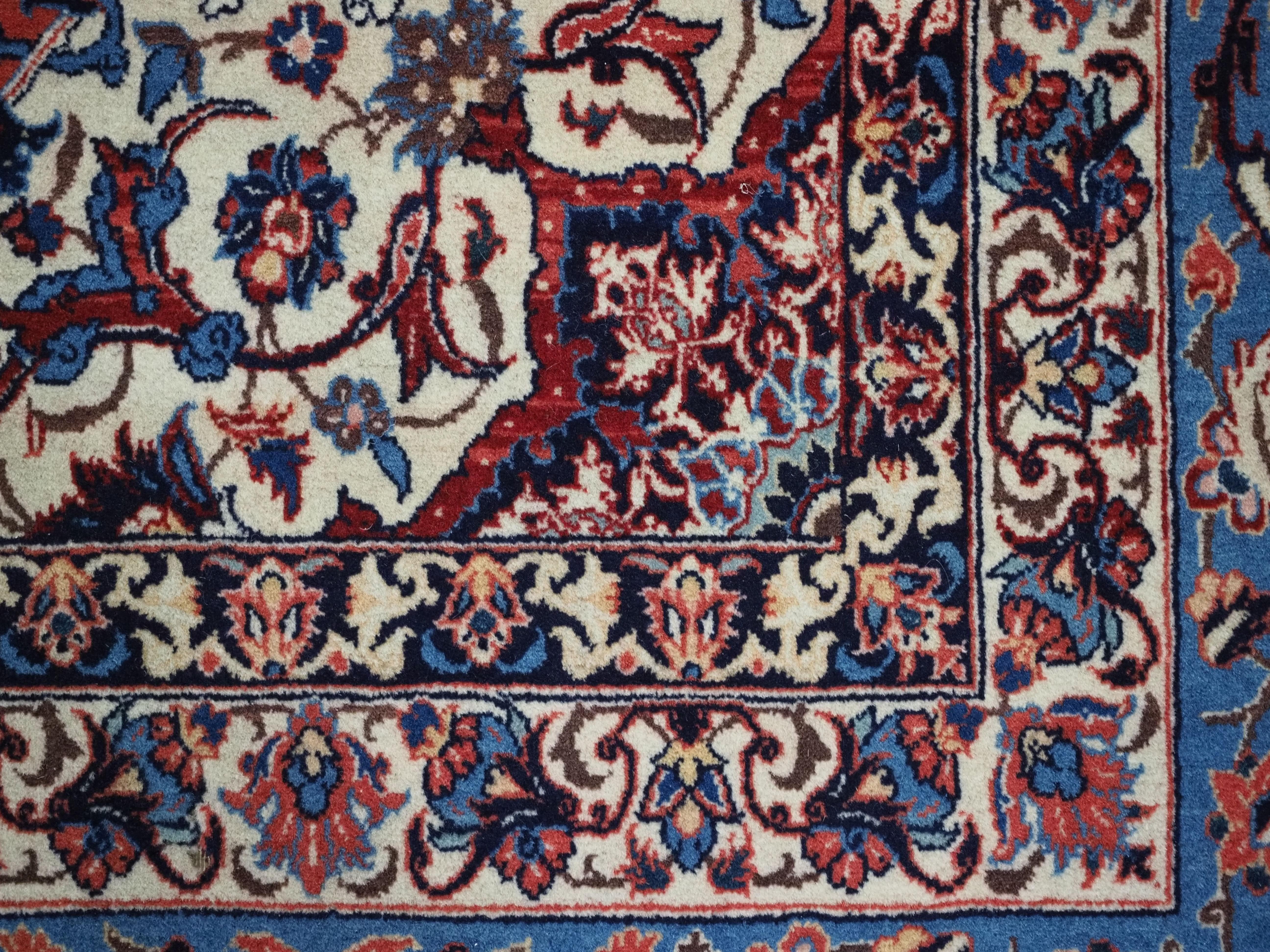 Antique Isfahan rug with all over design on warm red ground, circa 1920. For Sale 7