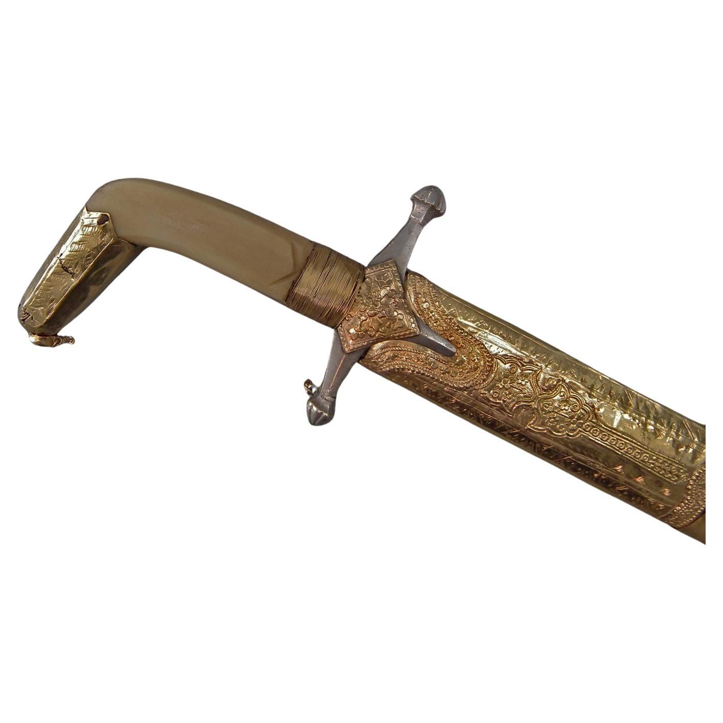 Ancienne épée arabe islamique solide 22k montures or Damas acier moghol Shamshir