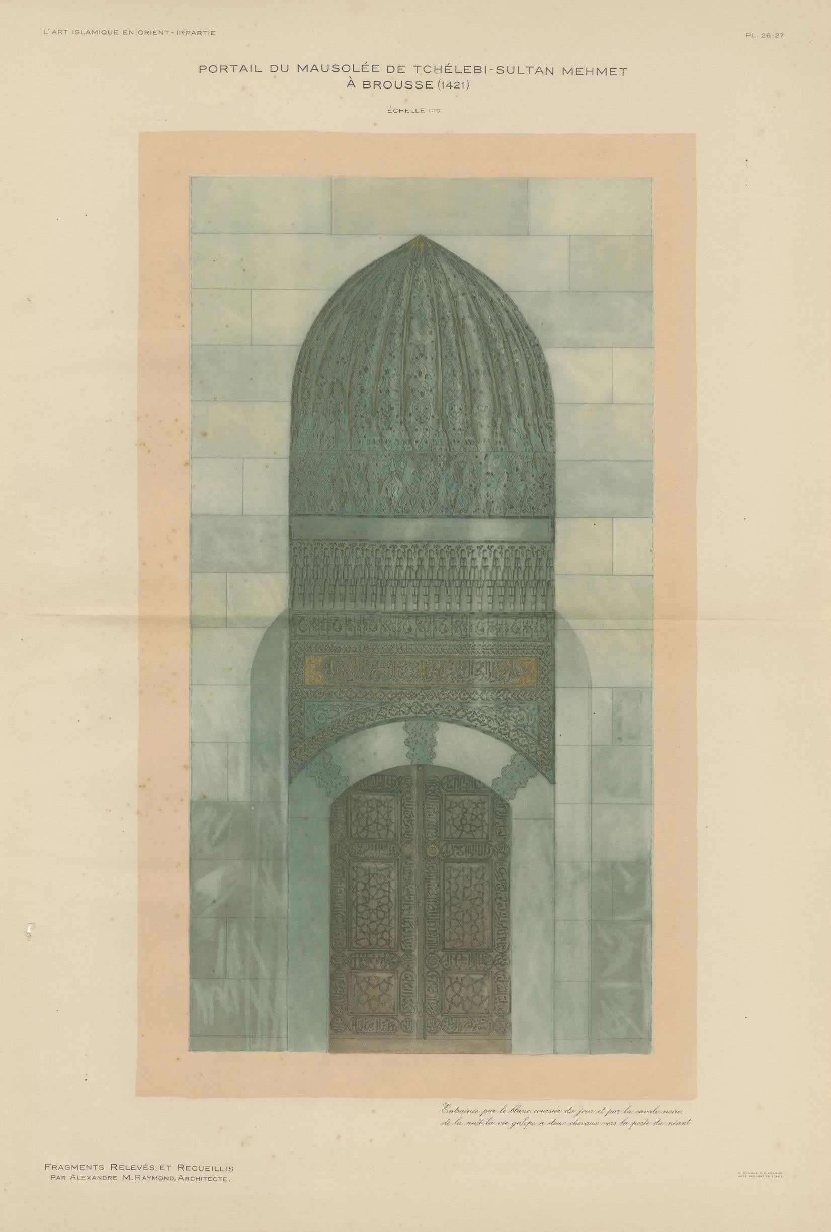 Antique Islamic Architecture Print, Green Tomb Portal Bursa, Raymond 1924