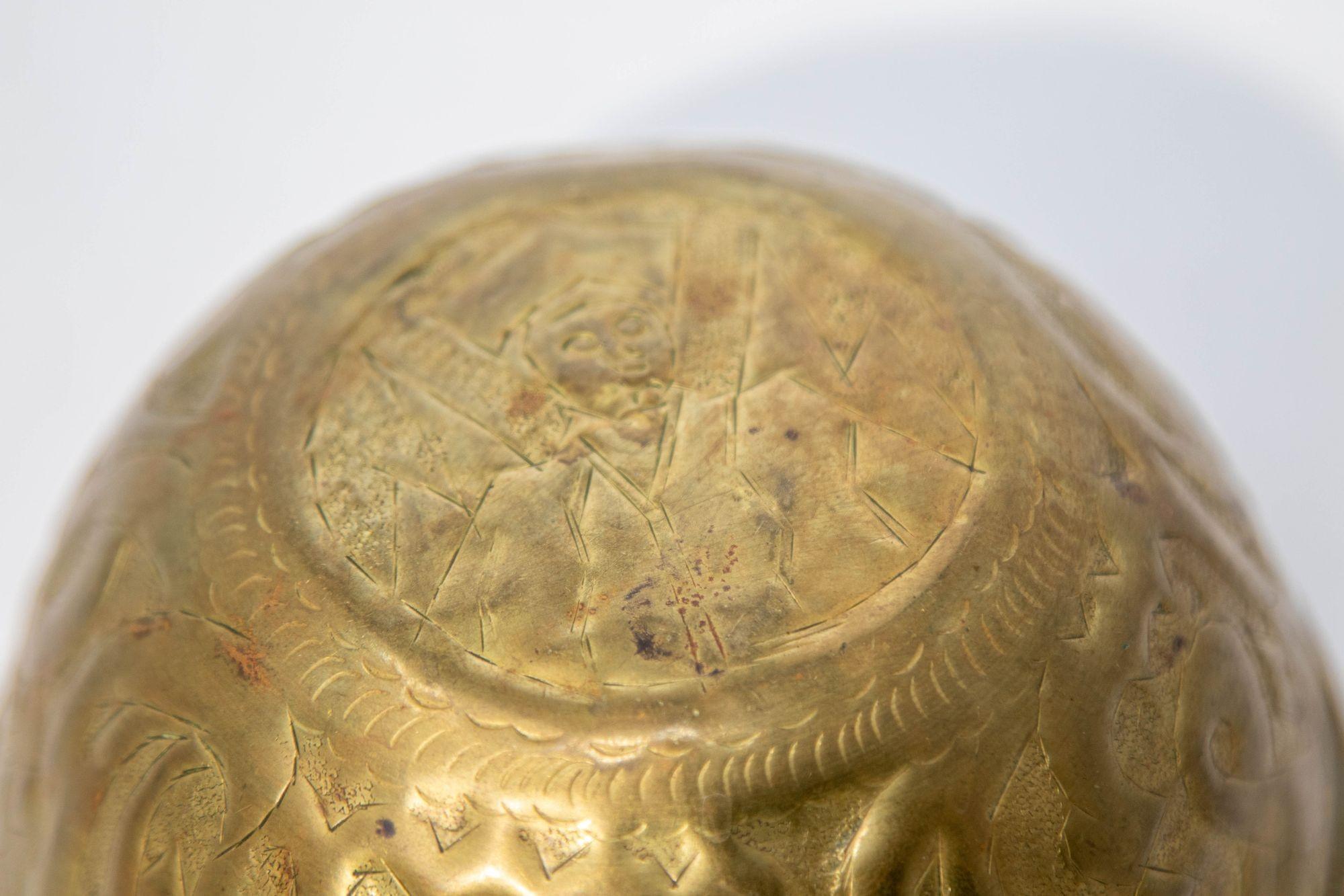 Antique Islamic Brass Chased Embossed Magic Bowl Indo Persian Mughal Brass Dish For Sale 1