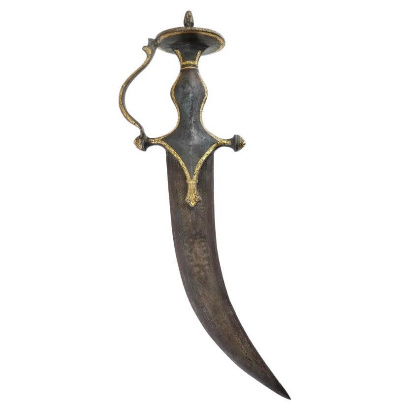 Antique Islamic Curved Dagger With Gold Inlay