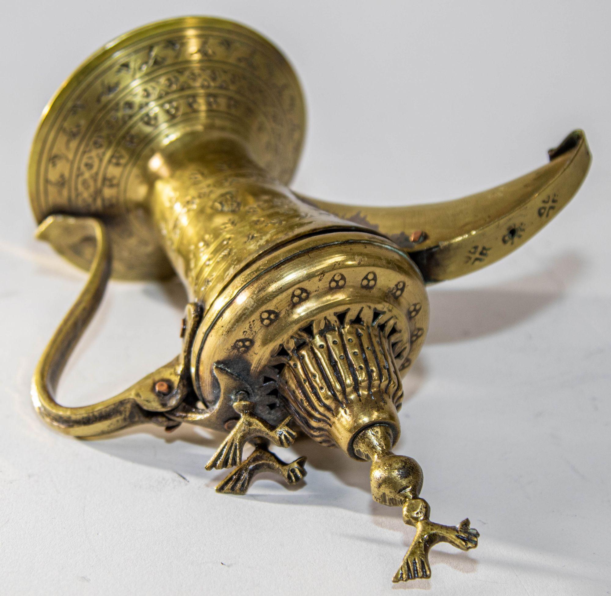 Antique Islamic Dallah Arabic Turkish Brass Coffee Pot or Tea Pot For Sale 11