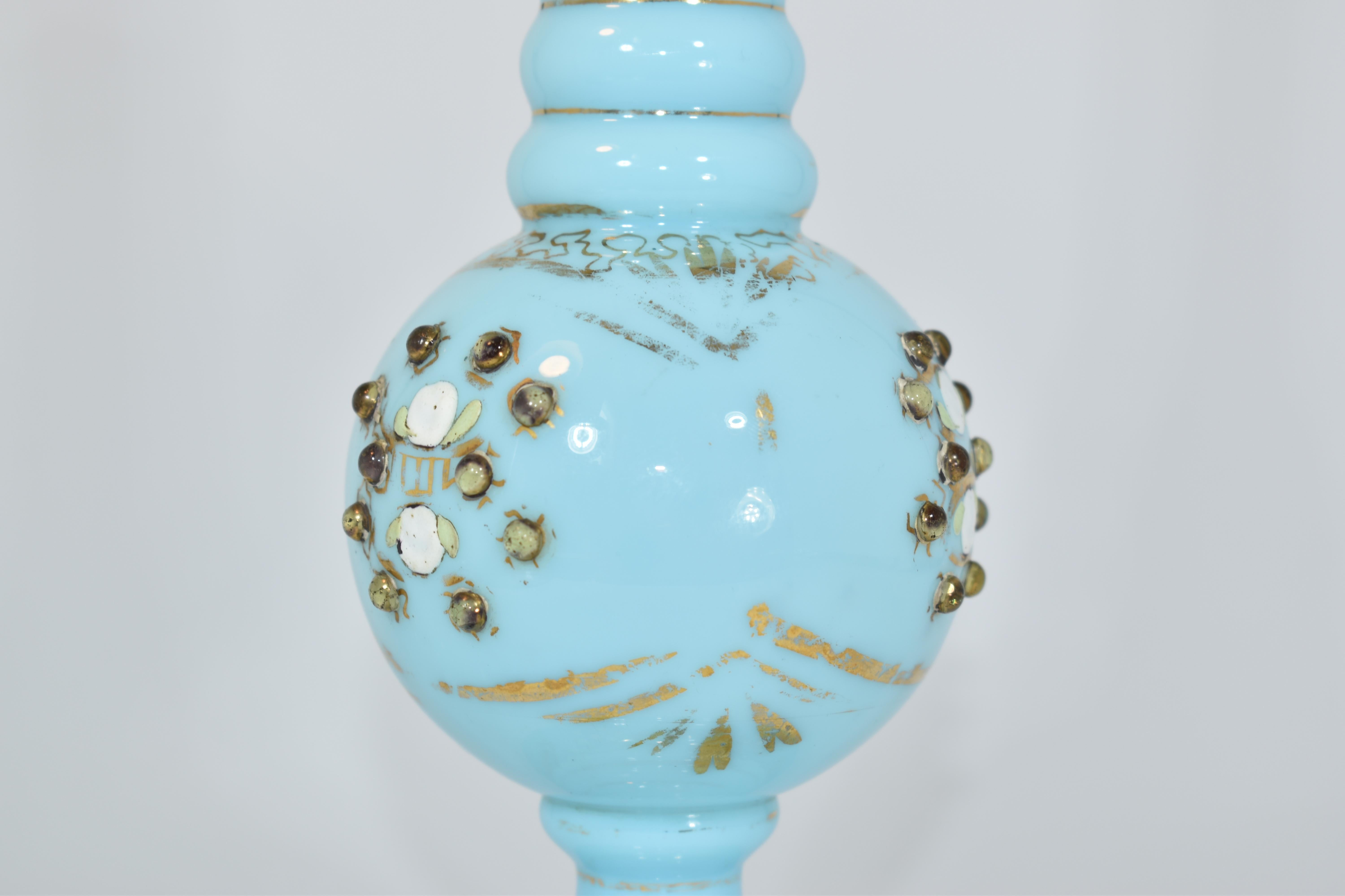 Antique Islamic Enameled Opaline Glass Rose Water Sprinkler, 19th Century In Good Condition For Sale In Rostock, MV