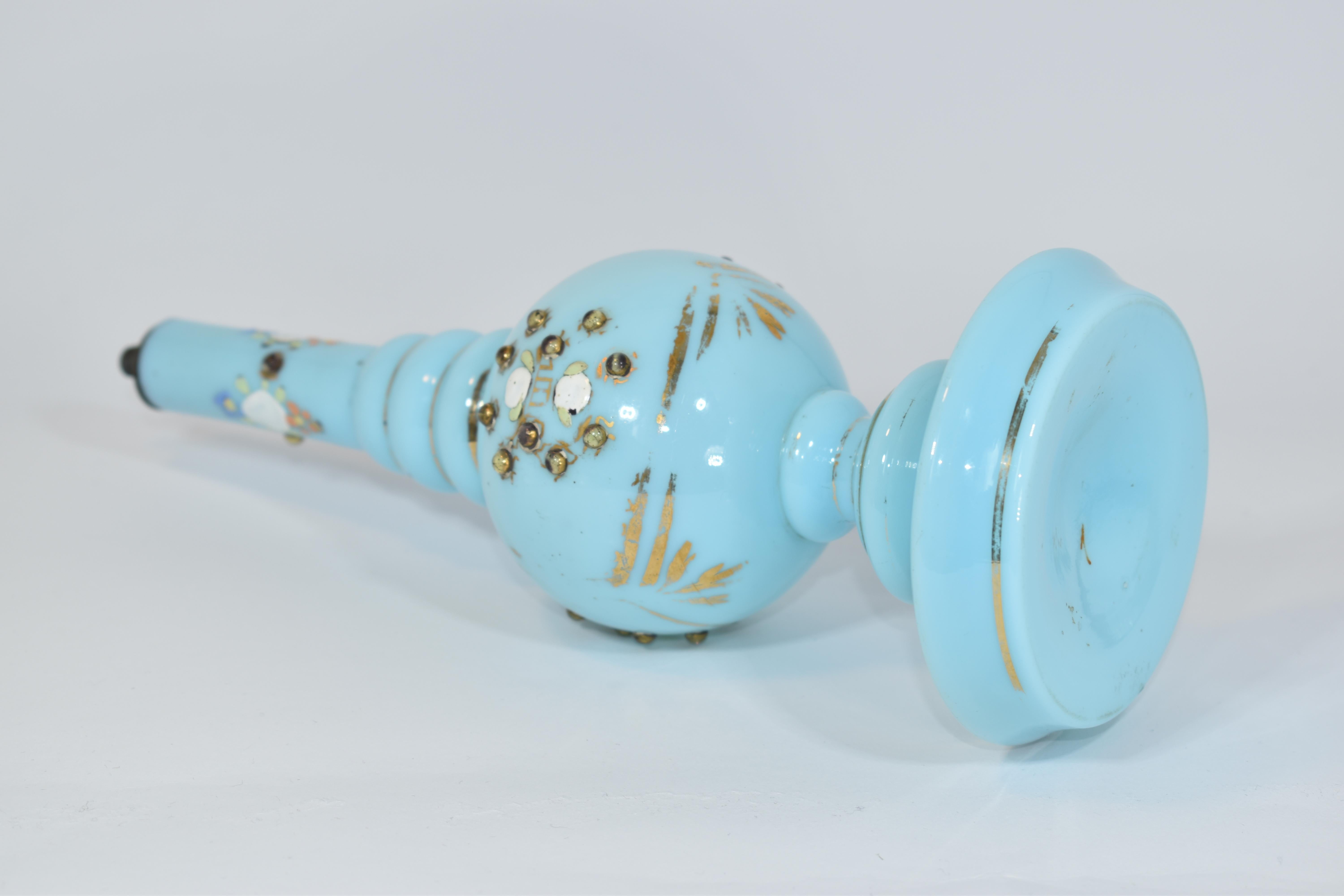 Antique Islamic Enameled Opaline Glass Rose Water Sprinkler, 19th Century For Sale 3