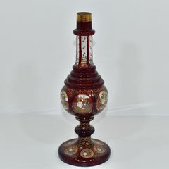 Antique Islamic Enameled Ruby Glass Rose Water Sprinkler, Bohemia, 19th Century