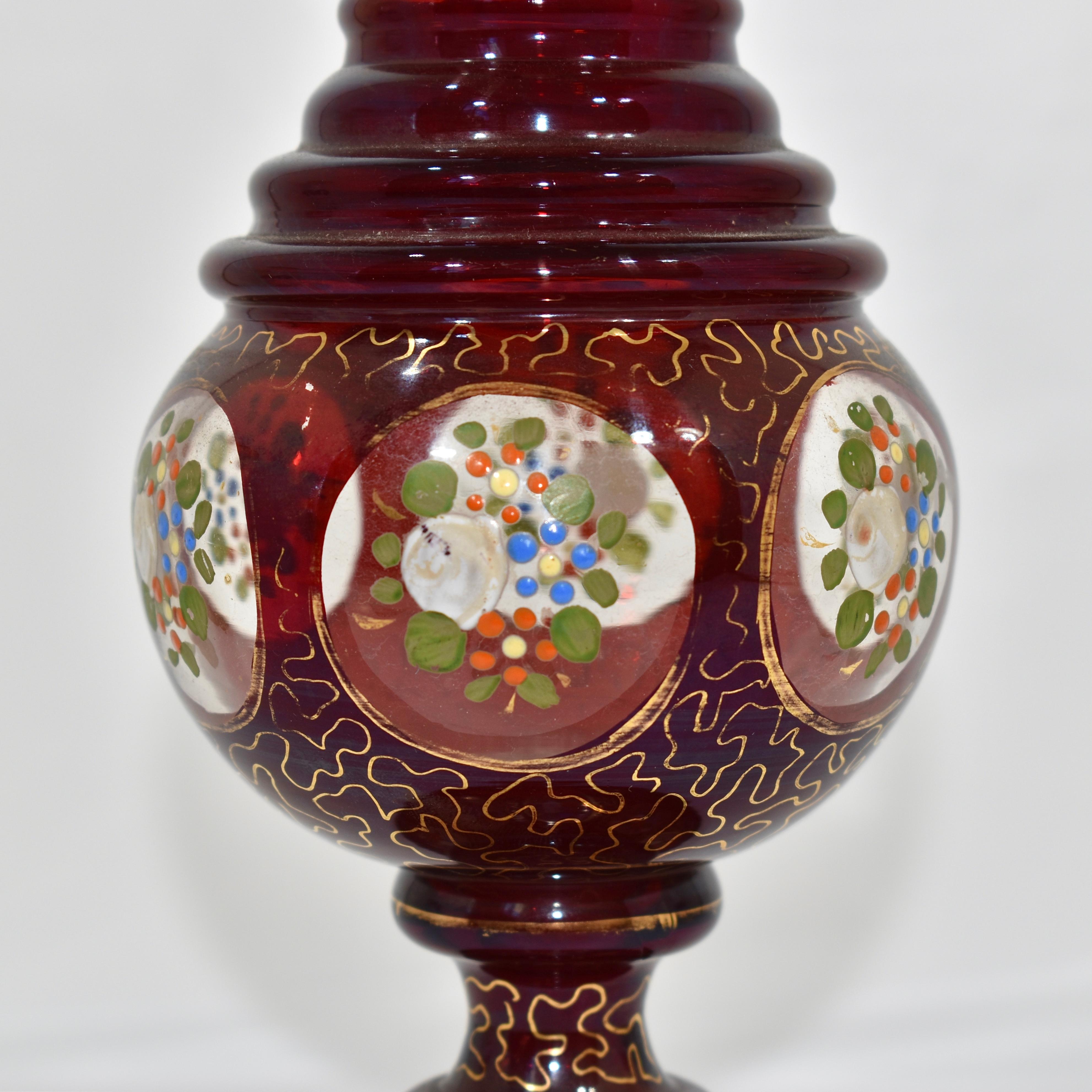 Antique Islamic Enameled Ruby Glass Rose Water Sprinkler, Bohemia, 19th Century For Sale 1