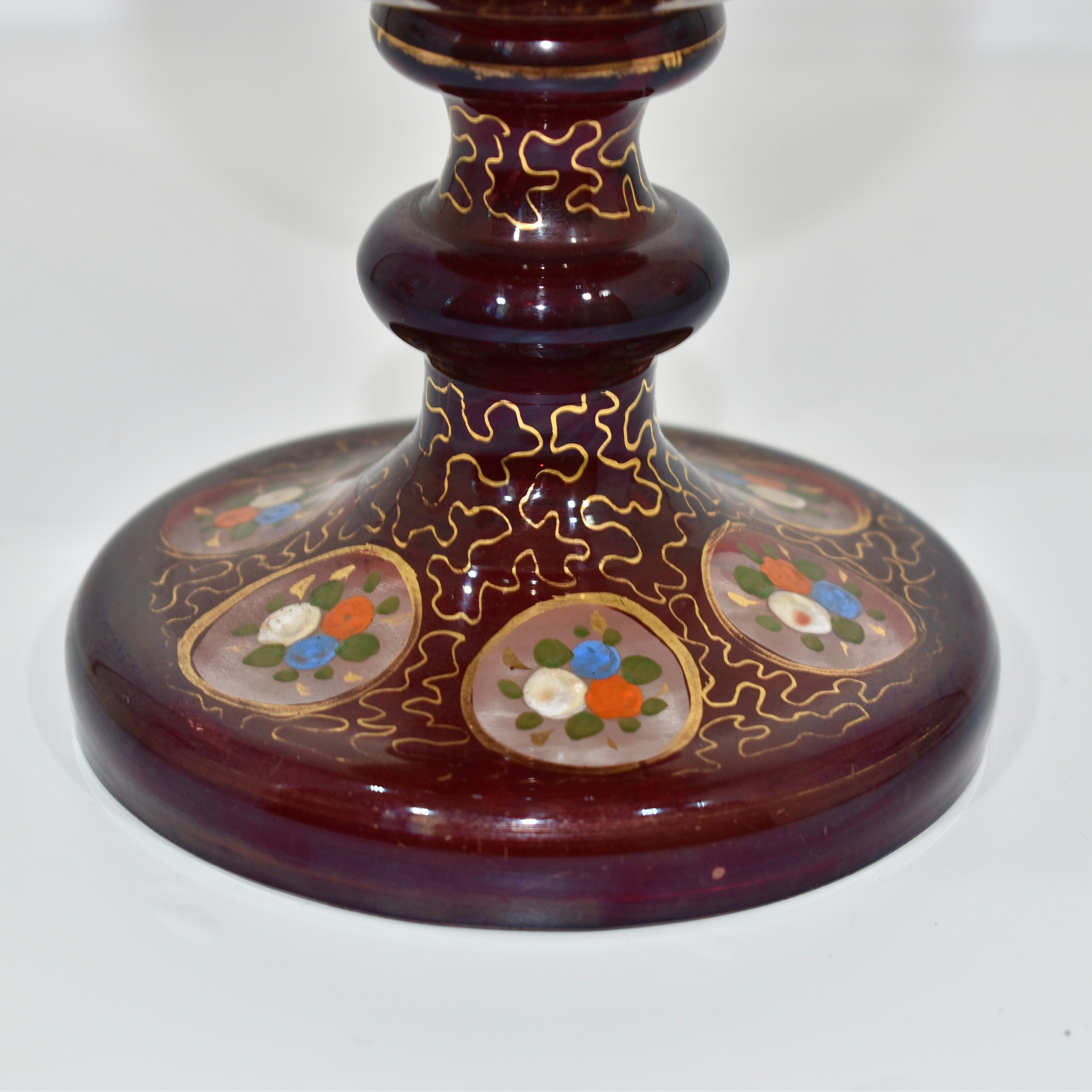 Antique Islamic Enameled Ruby Glass Rose Water Sprinkler, Bohemia, 19th Century For Sale 2