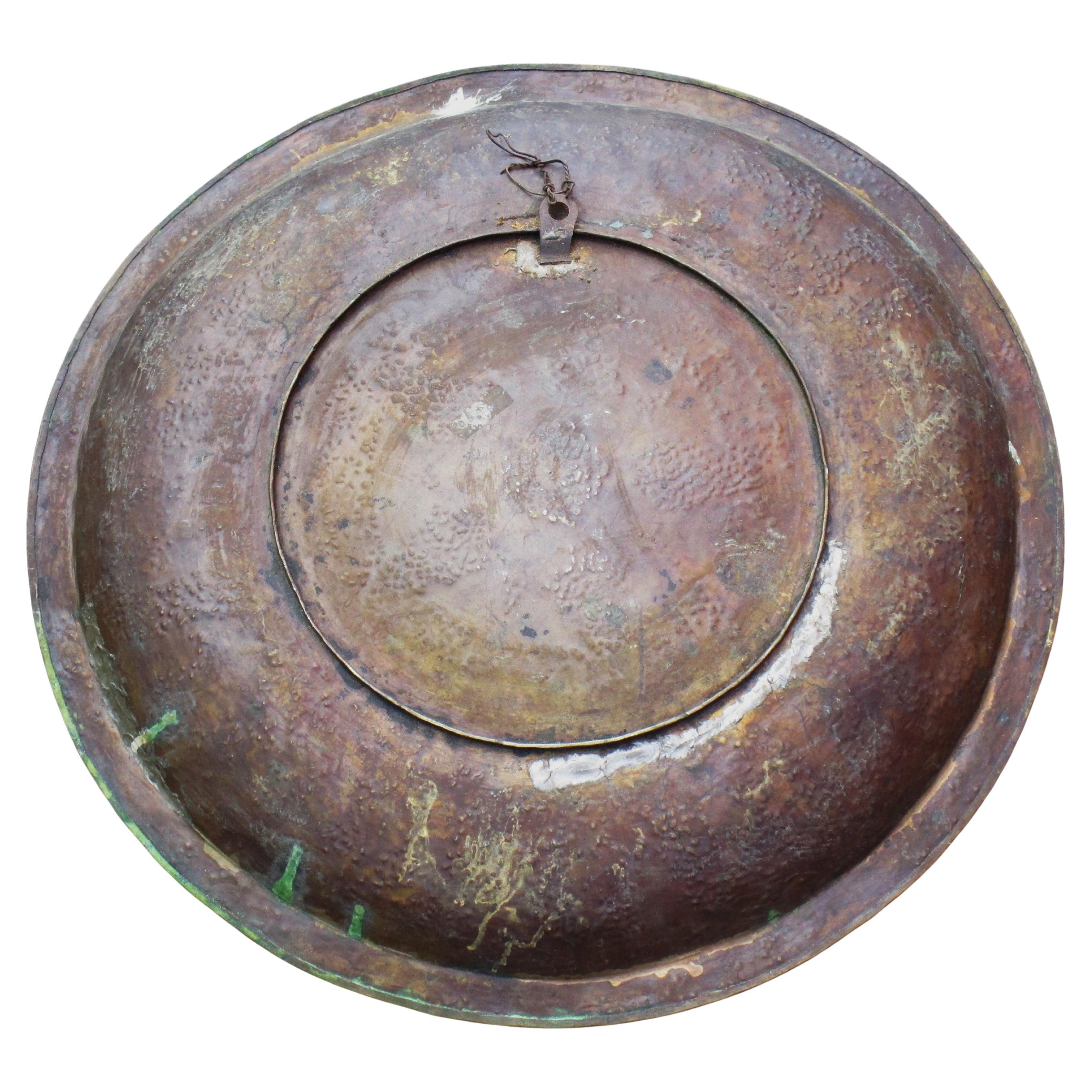 Syrian Antique 19th Century Islamic Engraved Brass Metal Tray For Sale