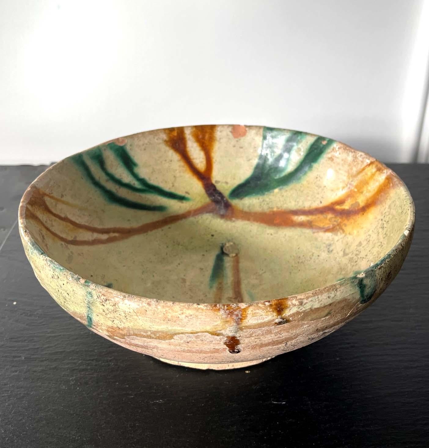 Antique Islamic Glazed Ceramic Bowl with Splashed Decoration  In Good Condition For Sale In Atlanta, GA