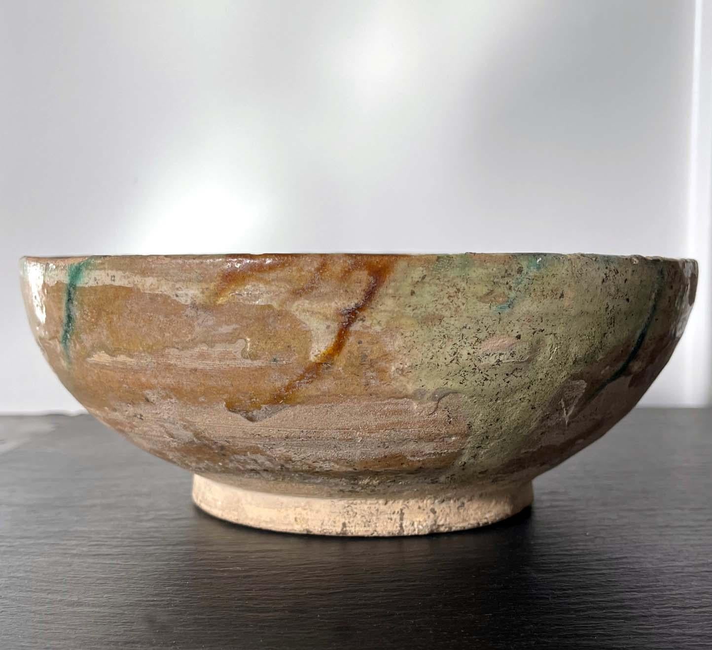 Antique Islamic Glazed Ceramic Bowl with Splashed Decoration  For Sale 2